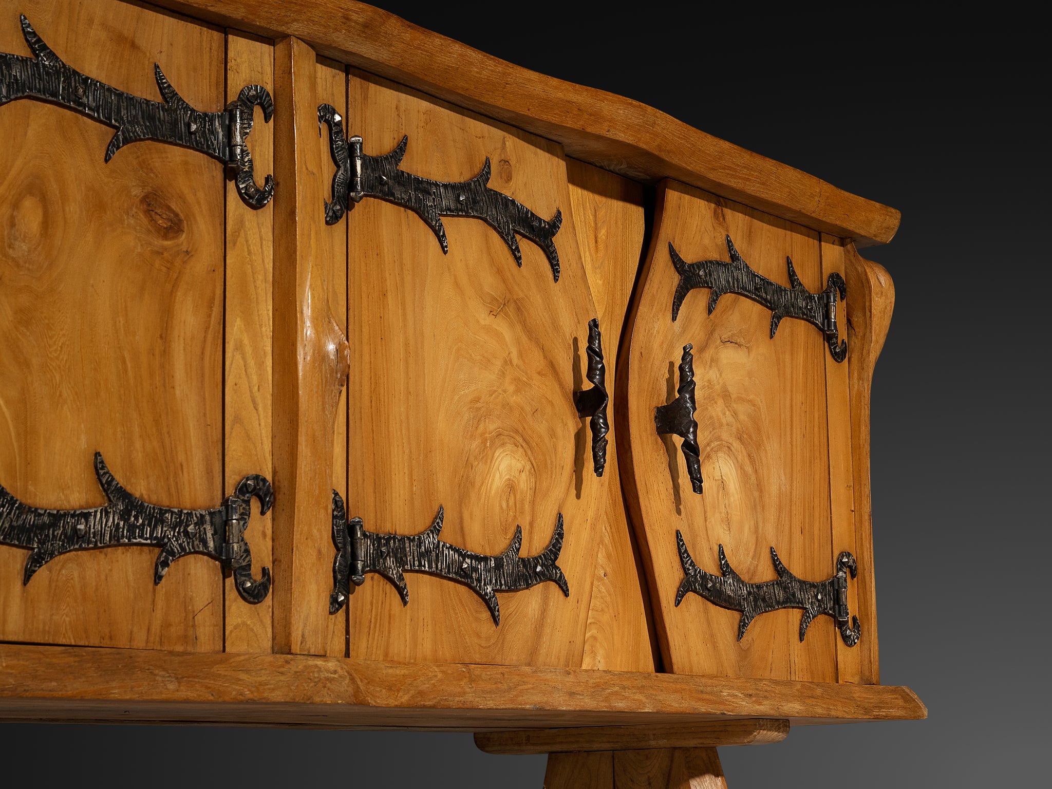 Charles Flandre Sideboard in Solid Elm and Wrought Iron Case pieces and storage cabinets Morentz