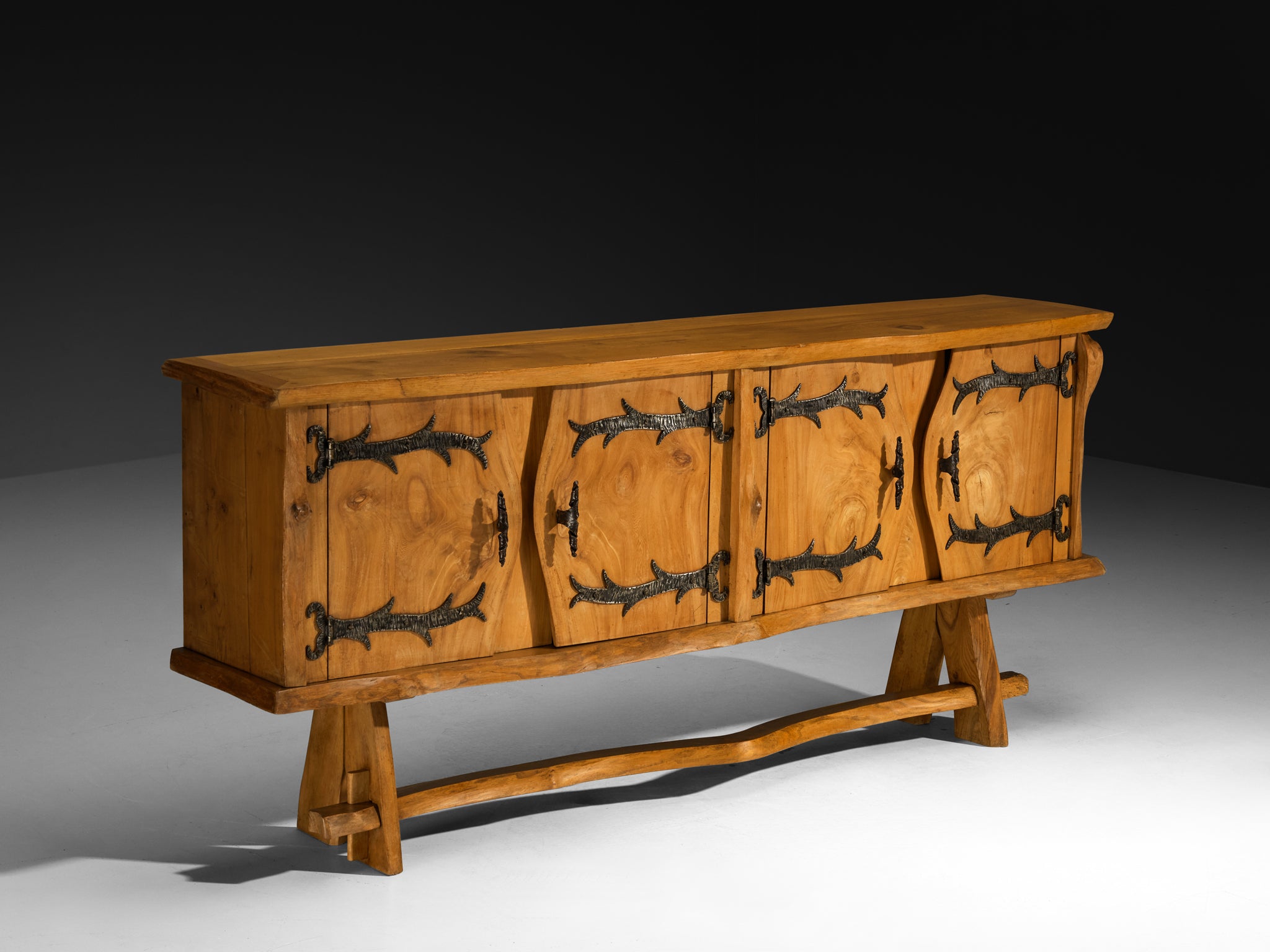 Charles Flandre Sideboard in Solid Elm and Wrought Iron Case pieces and storage cabinets Morentz