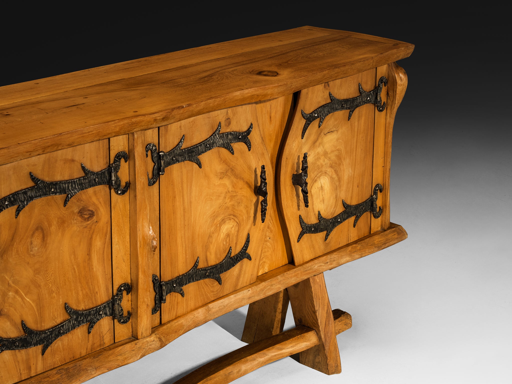 Charles Flandre Sideboard in Solid Elm and Wrought Iron Case pieces and storage cabinets Morentz