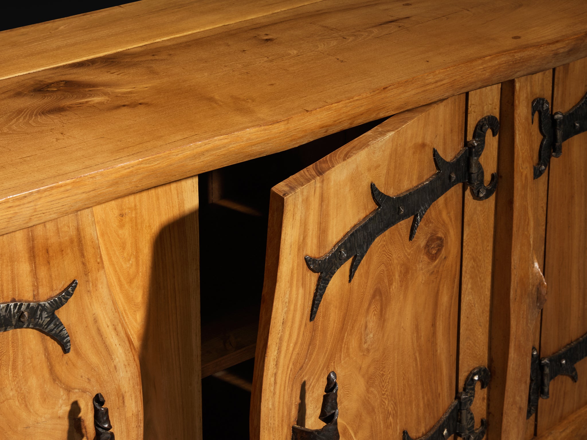 Charles Flandre Sideboard in Solid Elm and Wrought Iron Case pieces and storage cabinets Morentz