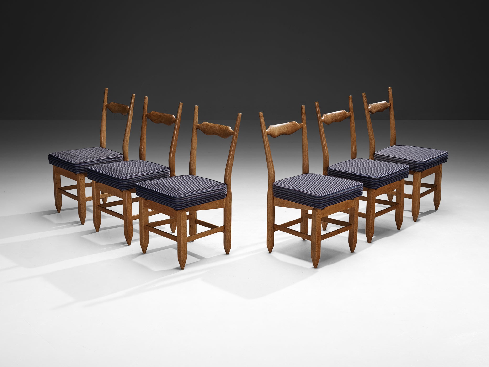 Guillerme & Chambron Set of Six 'Charles' Dining Chairs in Solid Oak Seating Morentz