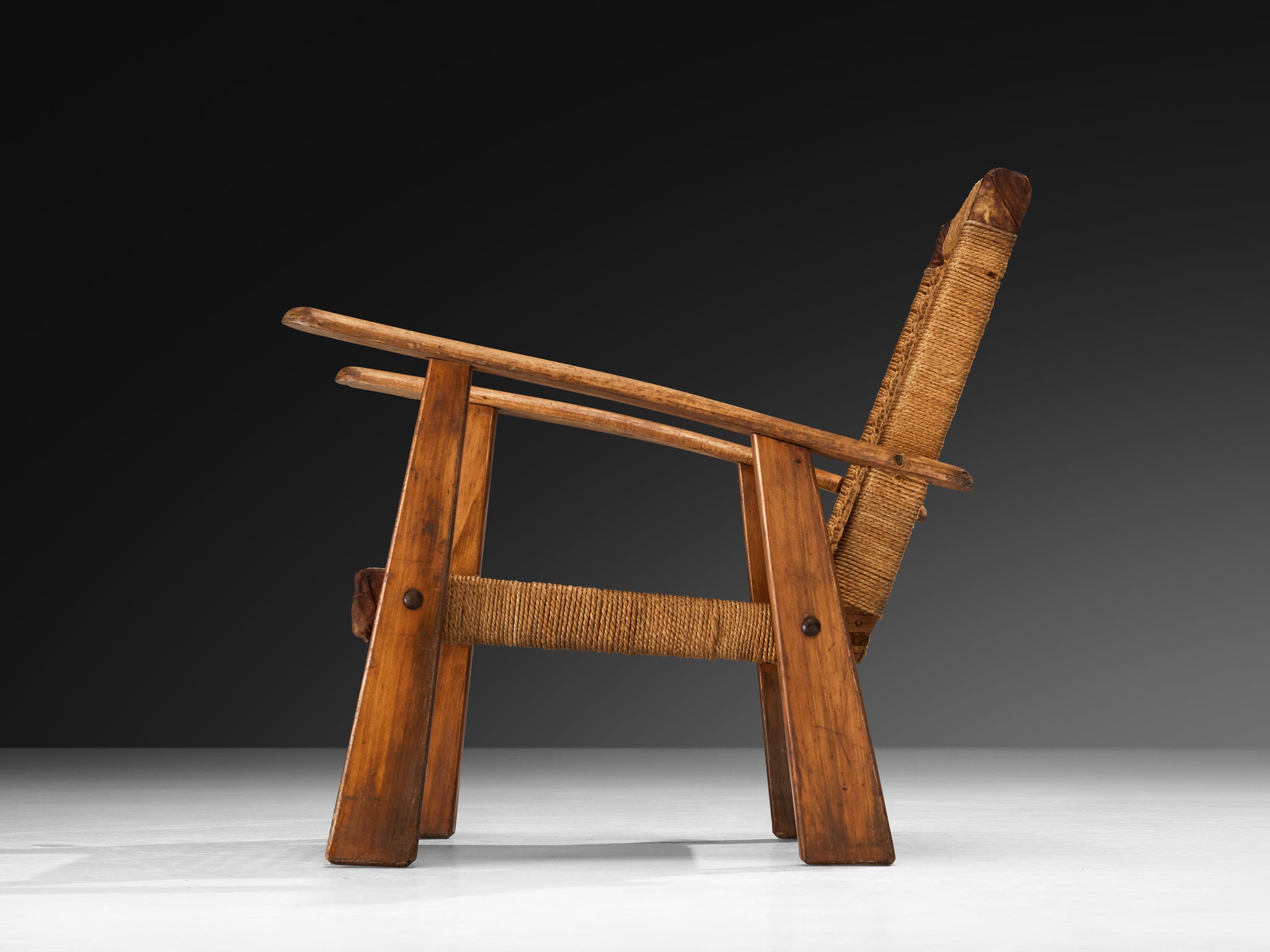 Rustic French Lounge Chair in Rush and Wood Seating Morentz