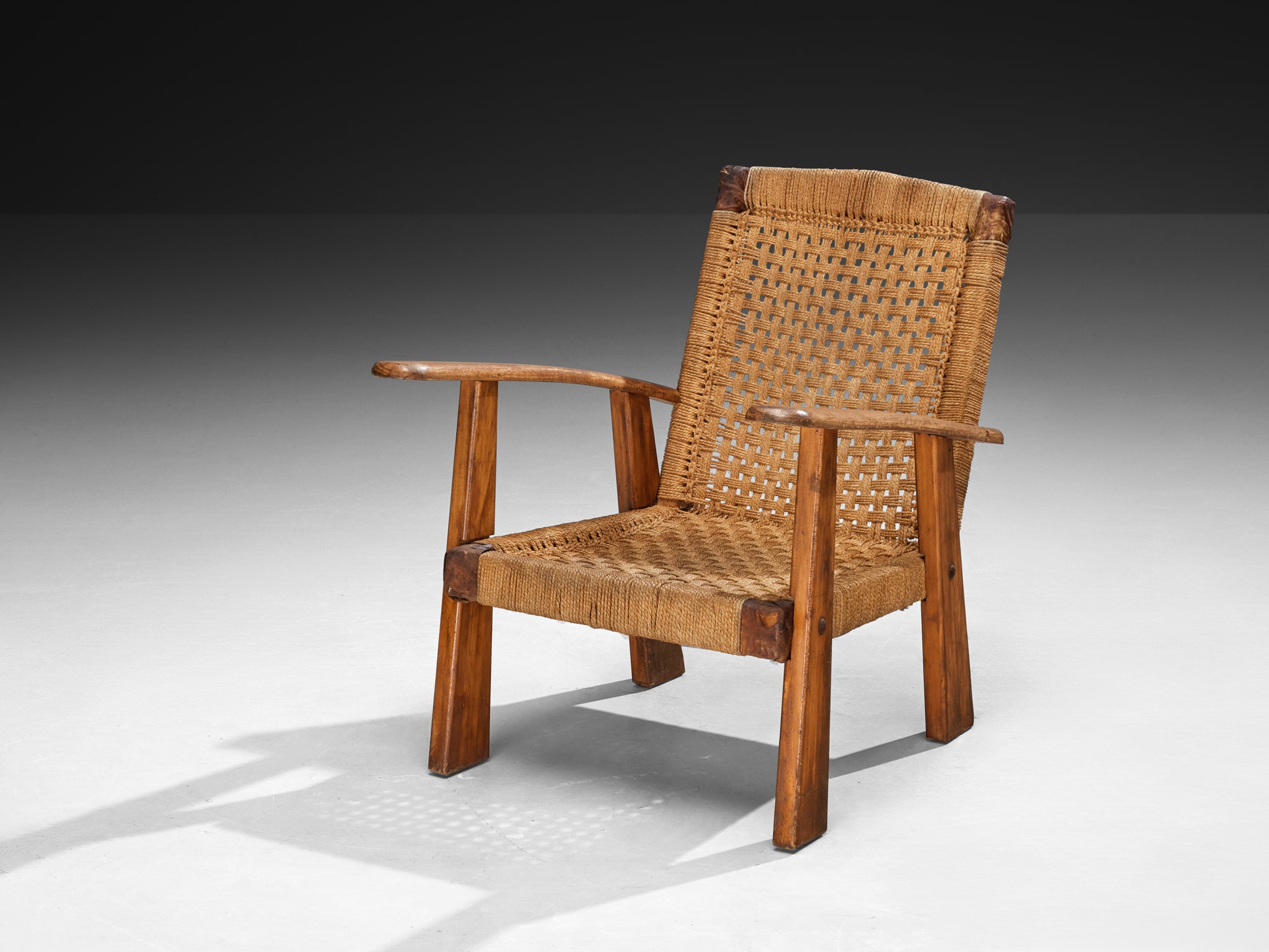 Rustic French Lounge Chair in Rush and Wood Seating Morentz