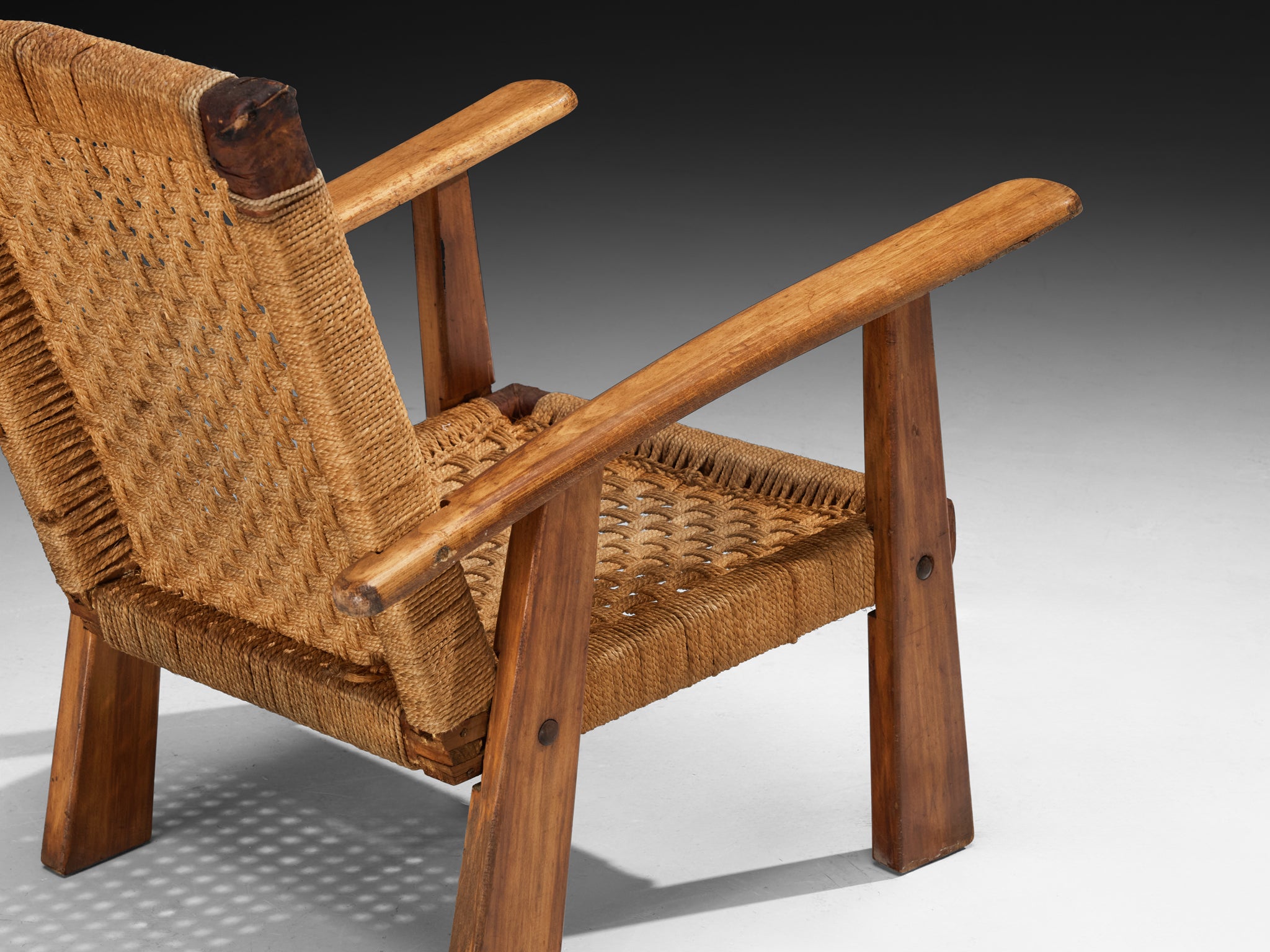 Rustic French Lounge Chair in Rush and Wood Seating Morentz