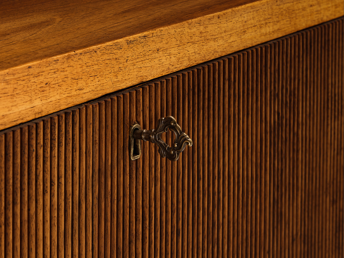 1940s Italian Sideboard in Walnut with Grissinato Carvings and Copper Reliefs Case pieces and storage cabinets Morentz