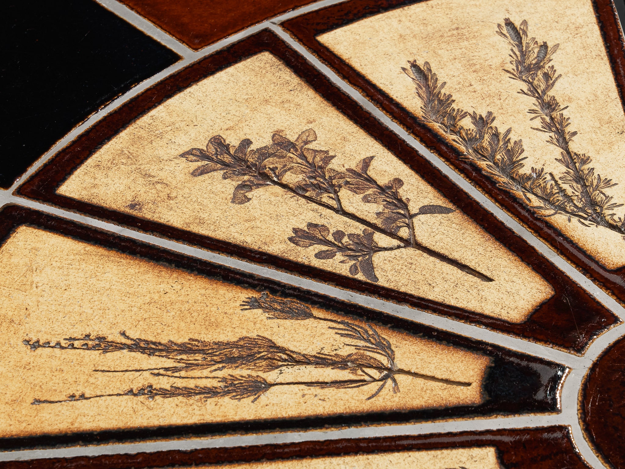 Roger Capron Oval Coffee Table with Floral Imprints in Ceramic and Wood Tables Morentz