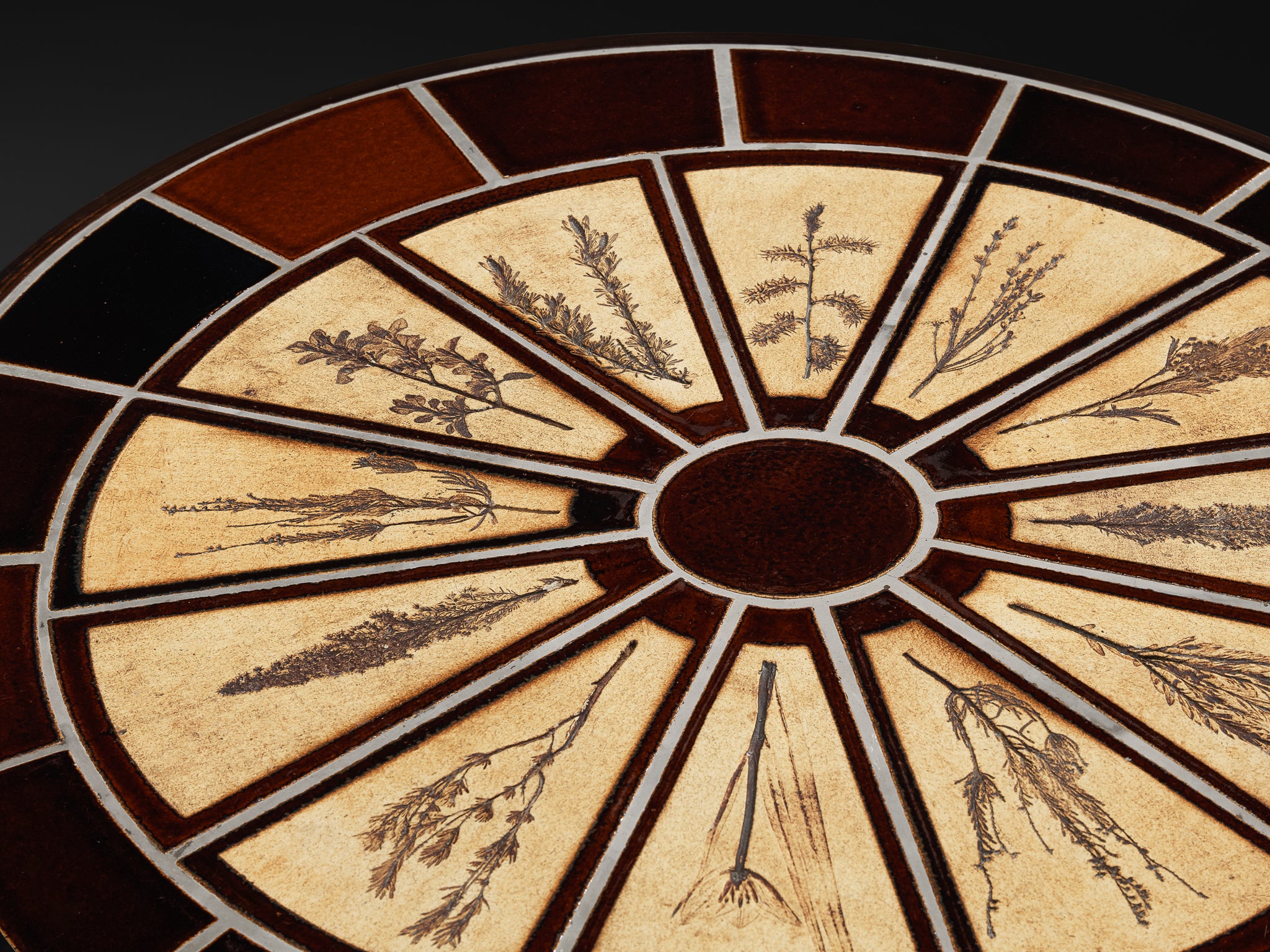 Roger Capron Oval Coffee Table with Floral Imprints in Ceramic and Wood Tables Morentz