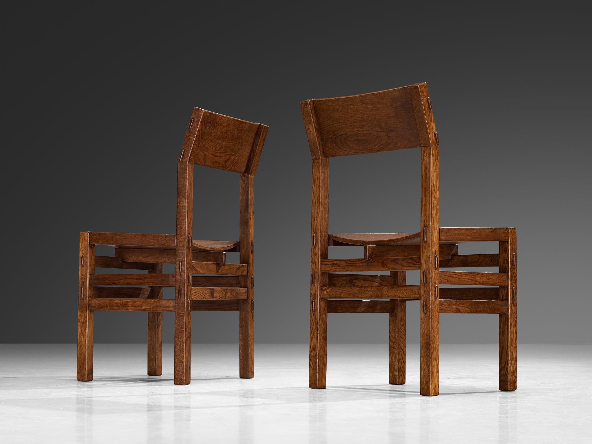 Giuseppe Rivadossi for Officina Rivadossi Dining Chairs with Carvings in Oak Seating Morentz