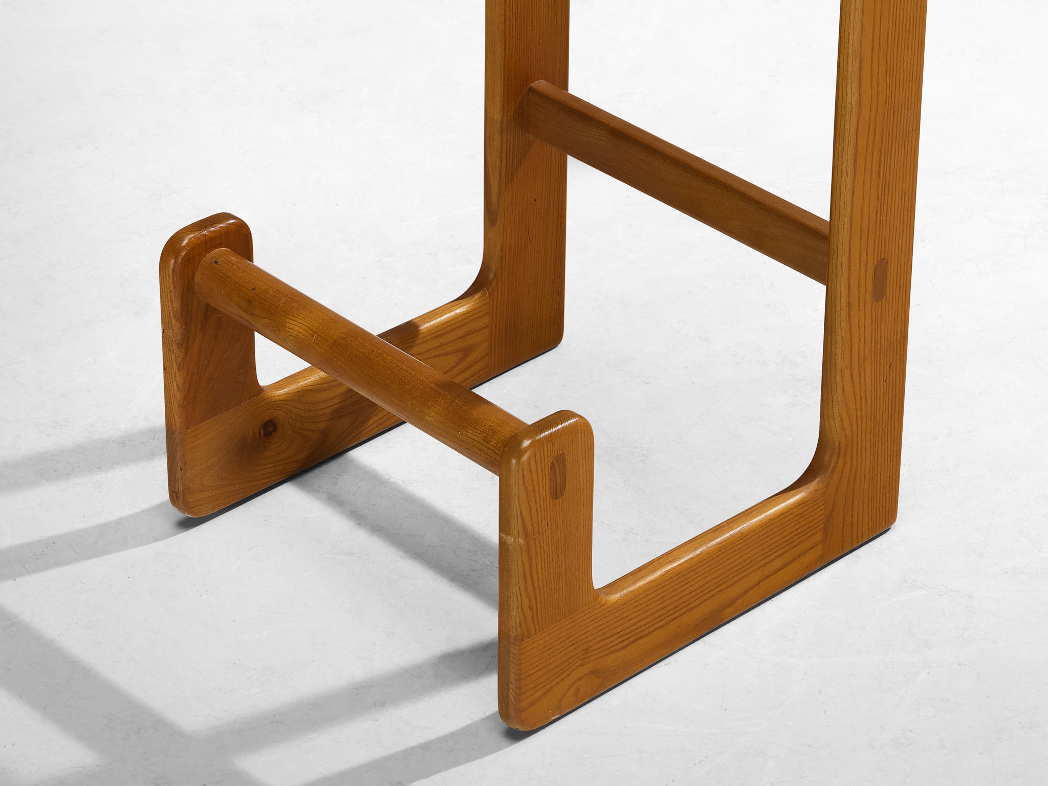 Set of Six 1970s Bar Stools in Solid Elm and Olive Green Velvet Seating Morentz