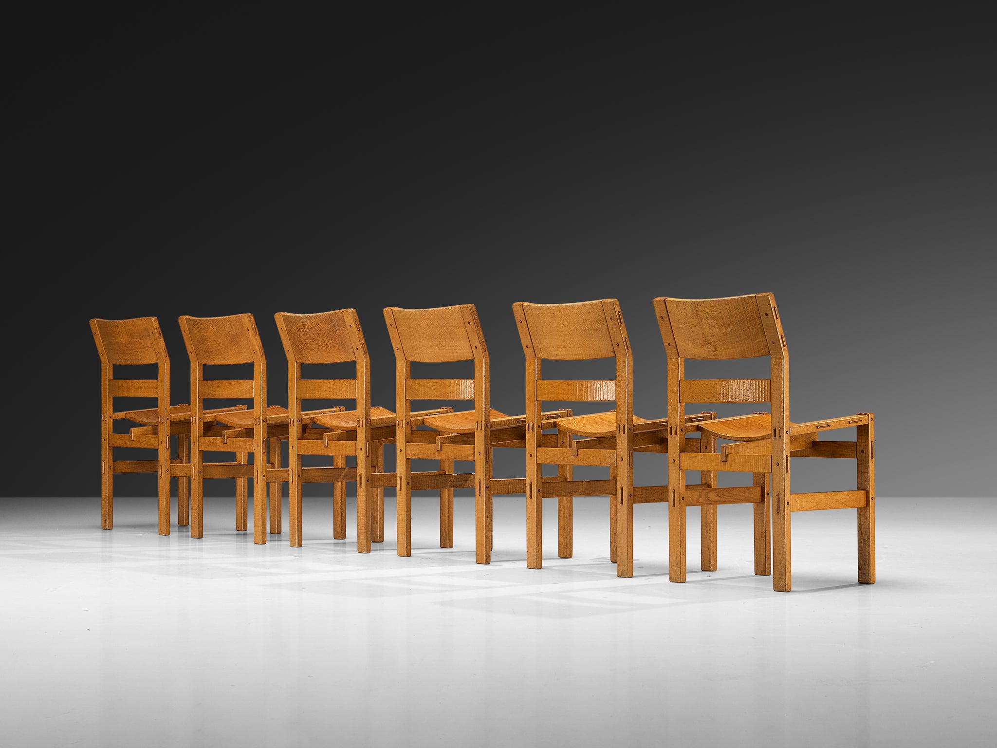 Giuseppe Rivadossi for Officina Rivadossi Set of Six Dining Chairs in Oak Seating Morentz