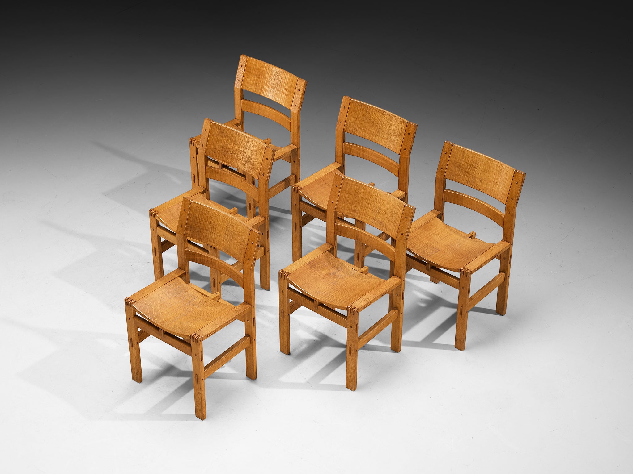 Giuseppe Rivadossi for Officina Rivadossi Set of Six Dining Chairs in Oak Seating Morentz