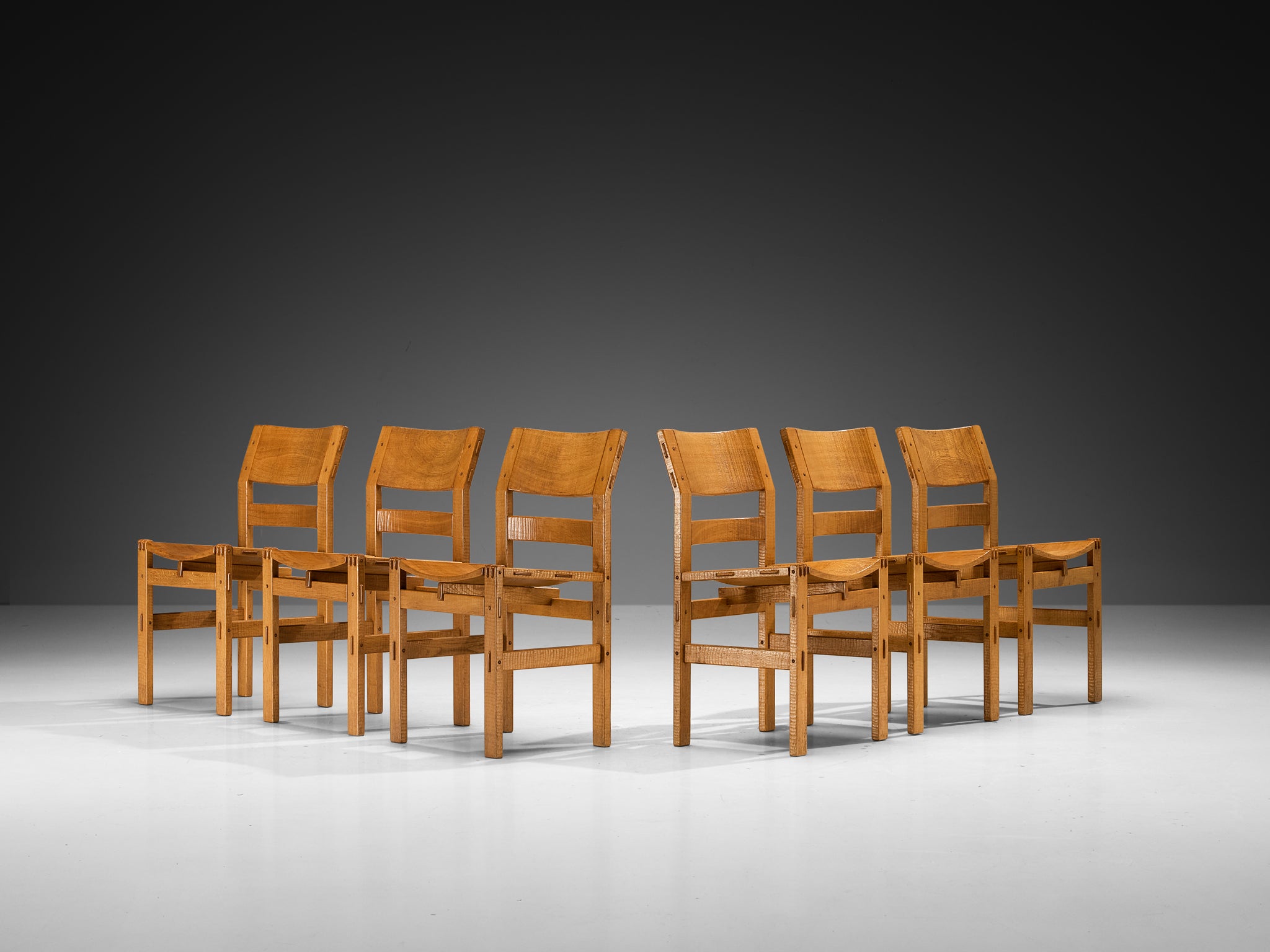Giuseppe Rivadossi for Officina Rivadossi Set of Six Dining Chairs in Oak Seating Morentz