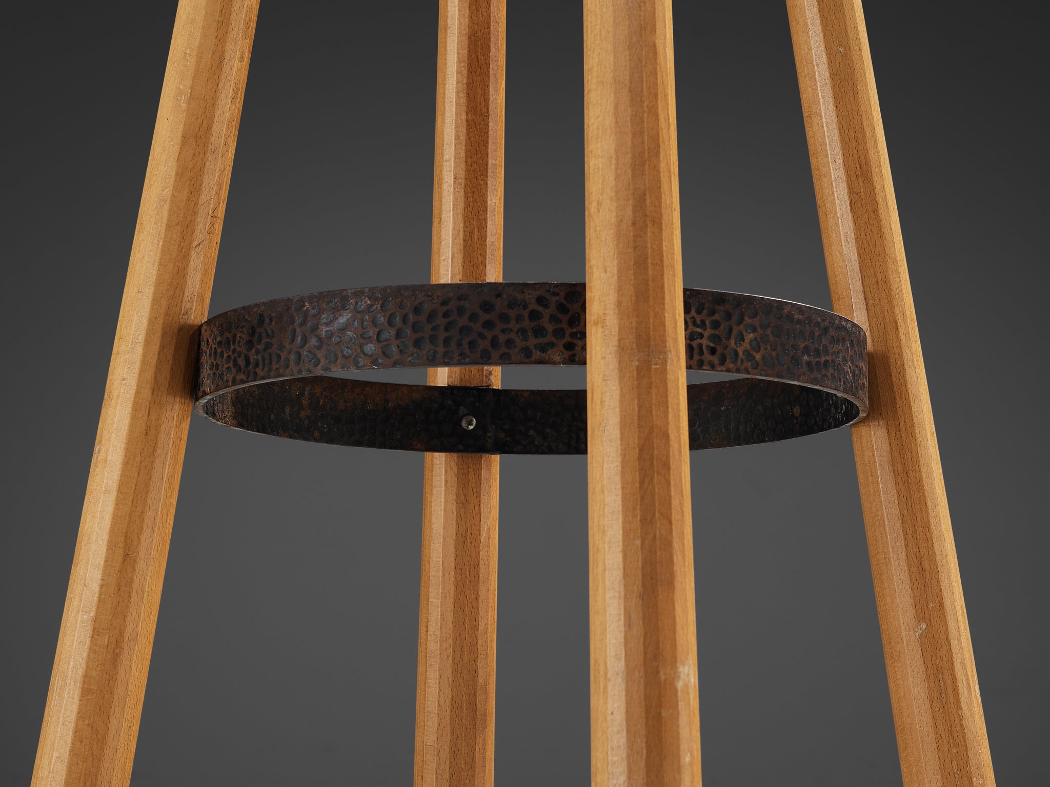 1960s Bar Stools in Blonde Wood and Hammered Iron Seating Morentz