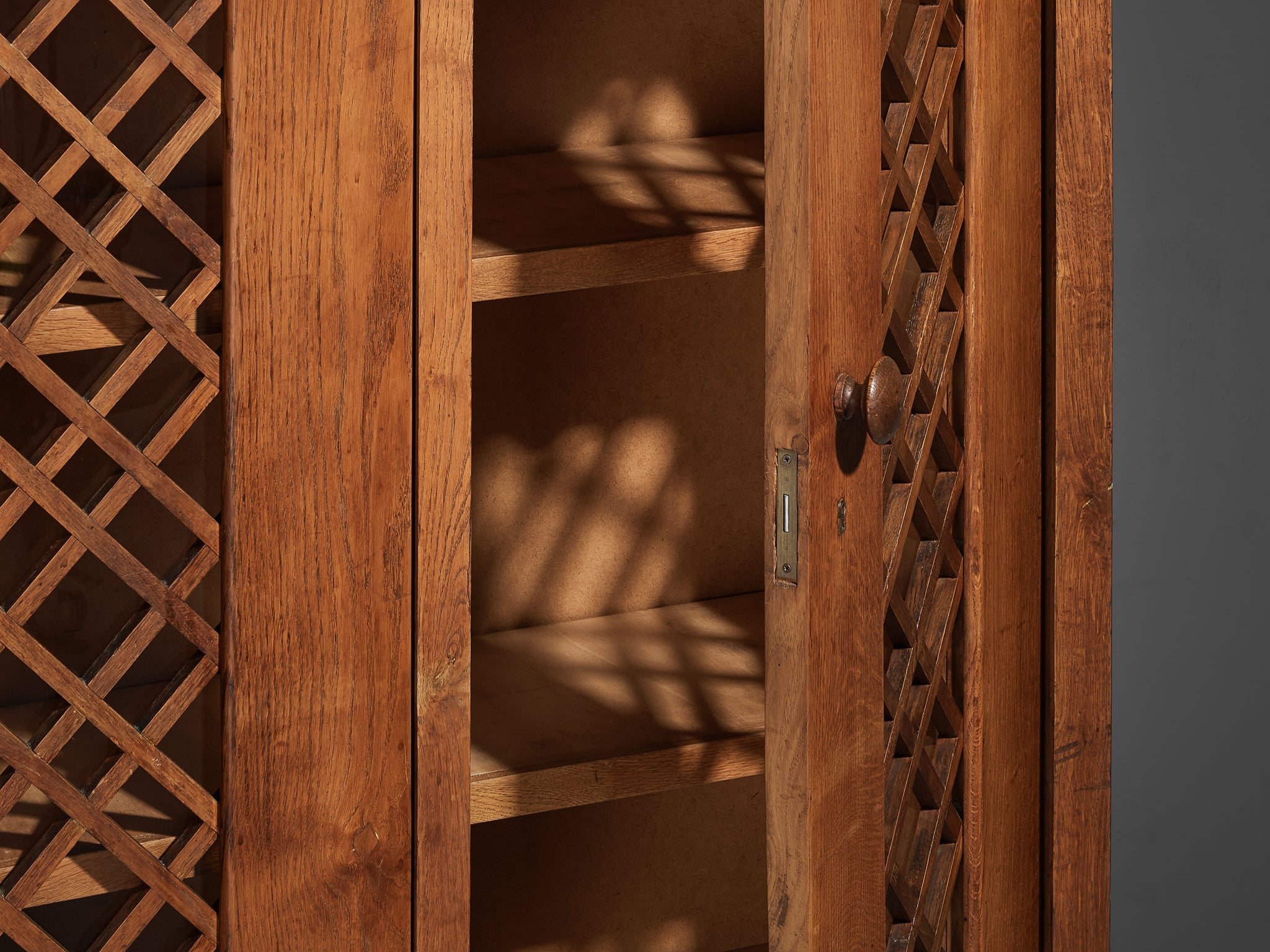 1940s Cabinet in Solid Oak with Latticework Case pieces and storage cabinets Morentz