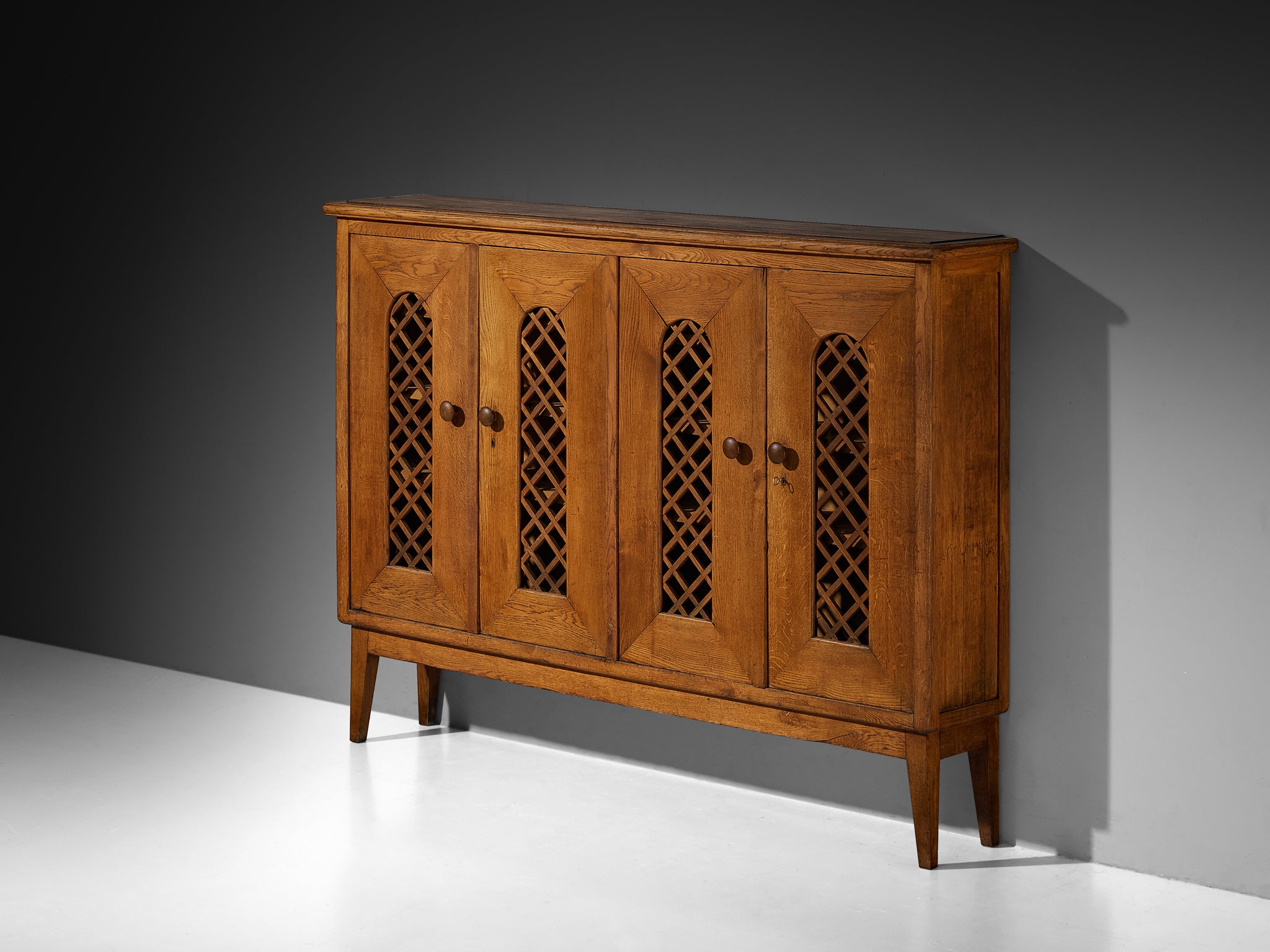 1940s Cabinet in Solid Oak with Latticework Case pieces and storage cabinets Morentz