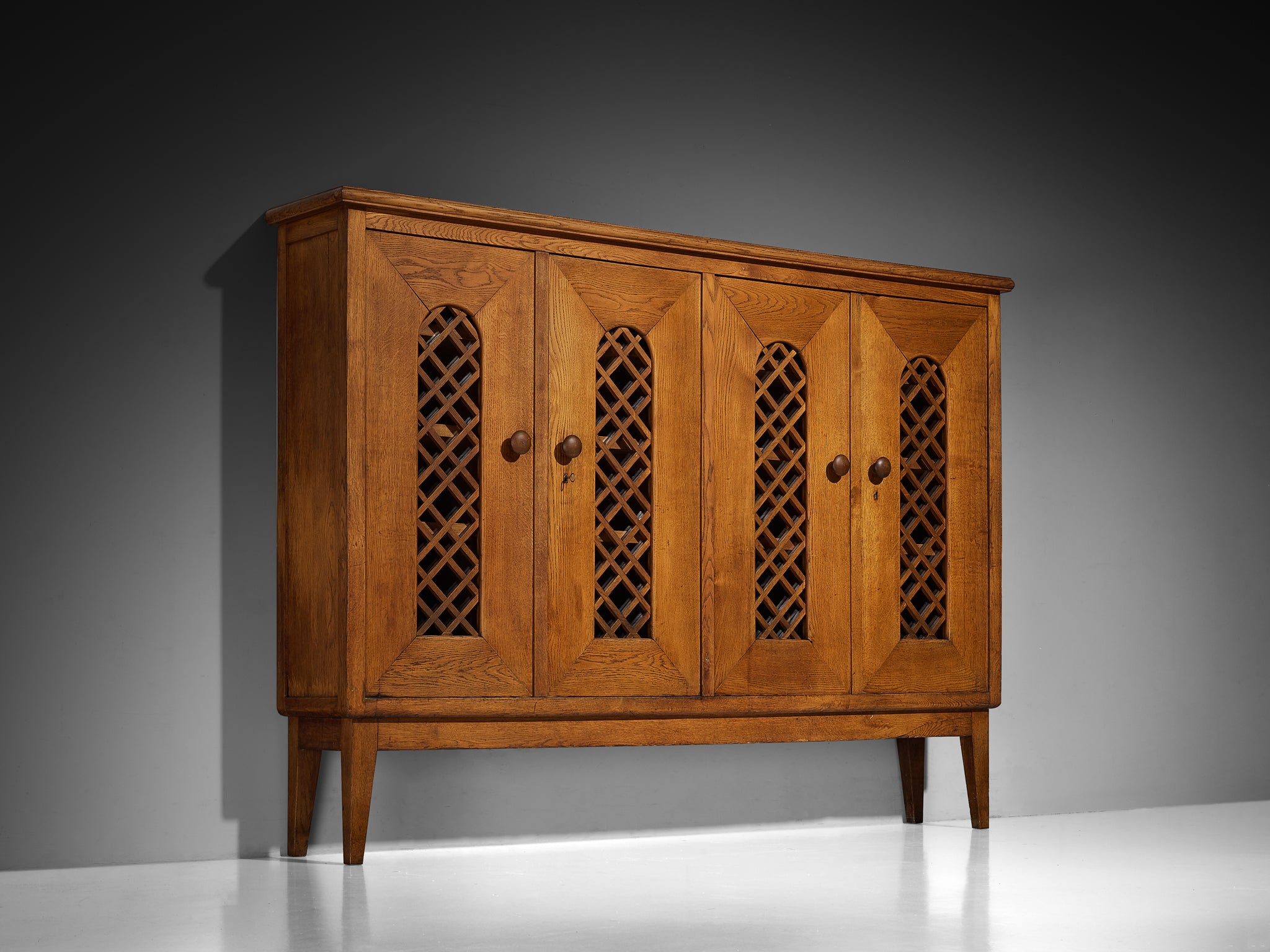 1940s Cabinet in Solid Oak with Latticework Case pieces and storage cabinets Morentz