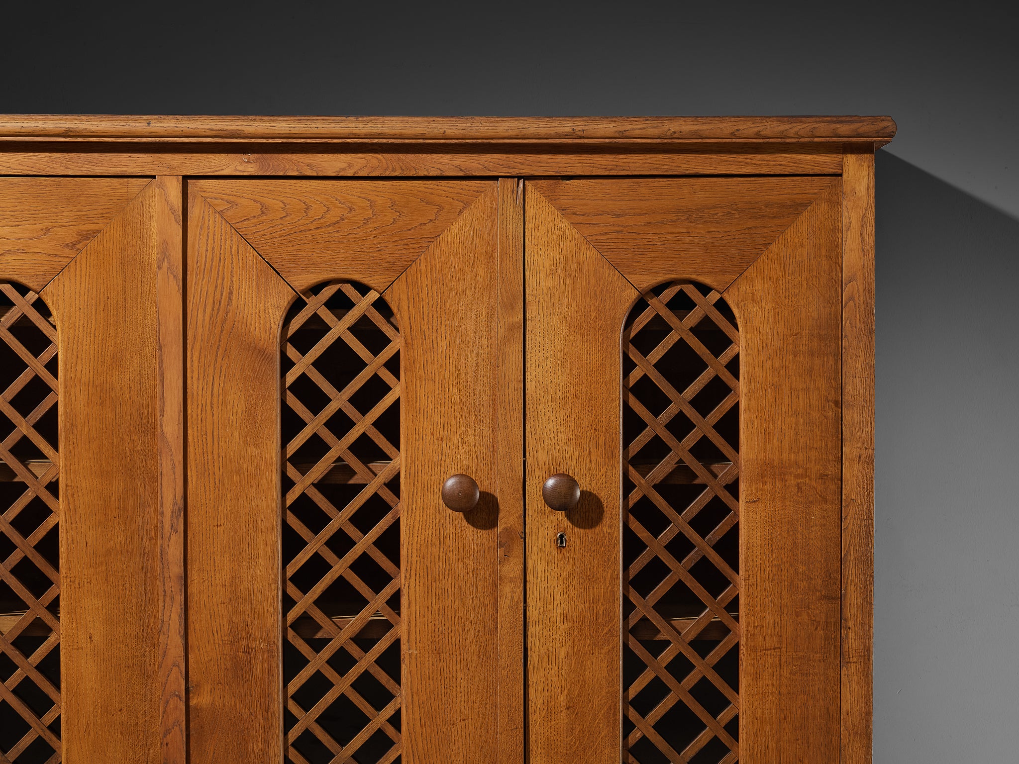 1940s Cabinet in Solid Oak with Latticework Case pieces and storage cabinets Morentz
