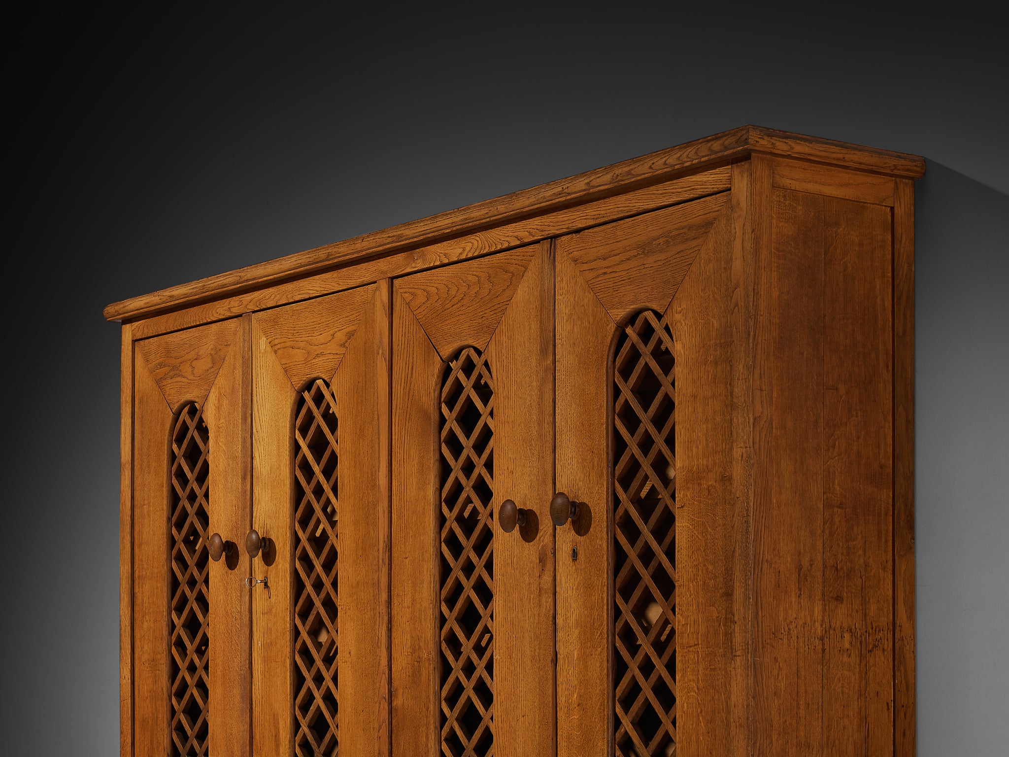 1940s Cabinet in Solid Oak with Latticework Case pieces and storage cabinets Morentz