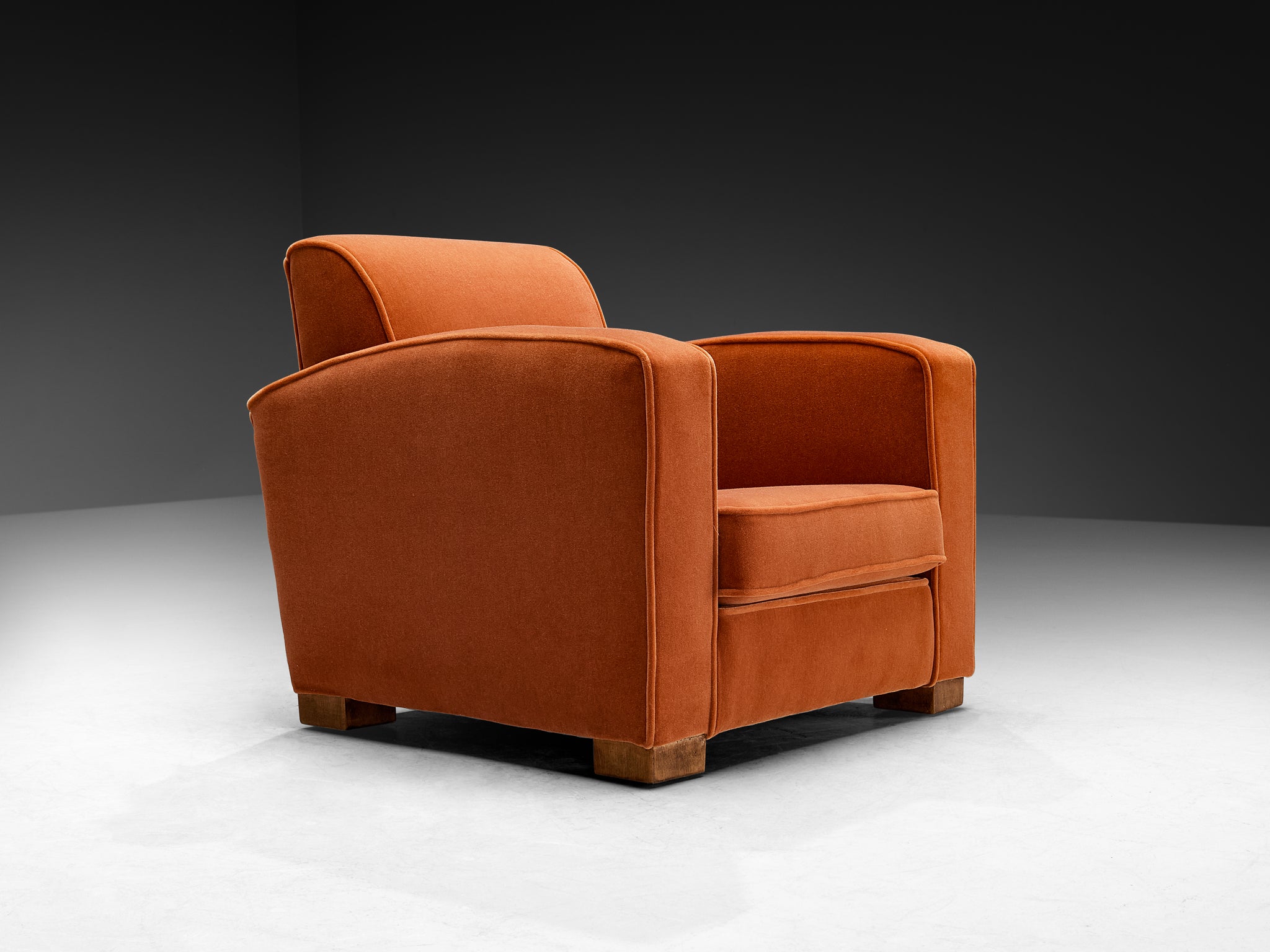 French Art Deco Pair of Lounge Chairs in Coral Mohair Seating Morentz