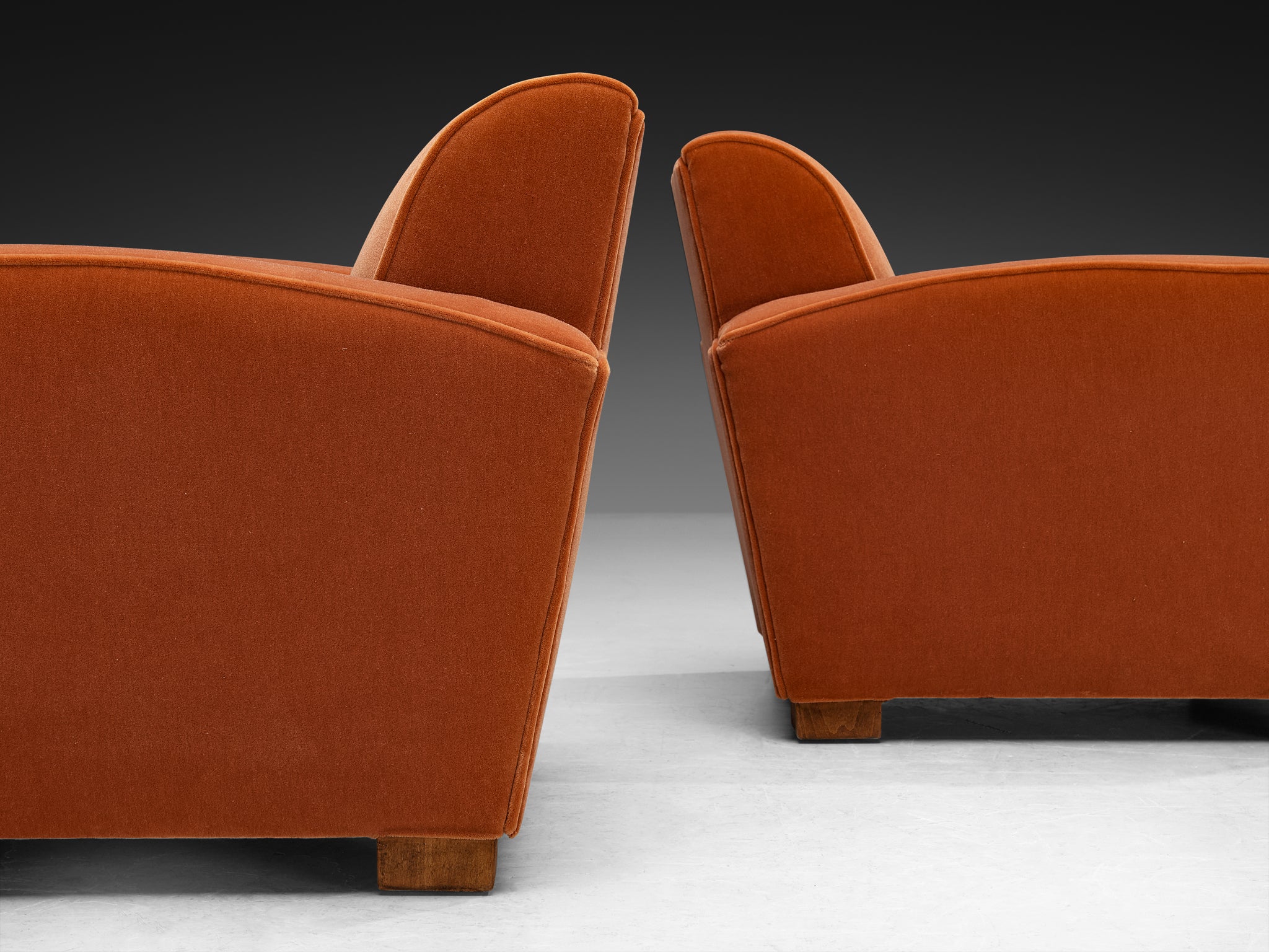 French Art Deco Pair of Lounge Chairs in Coral Mohair Seating Morentz