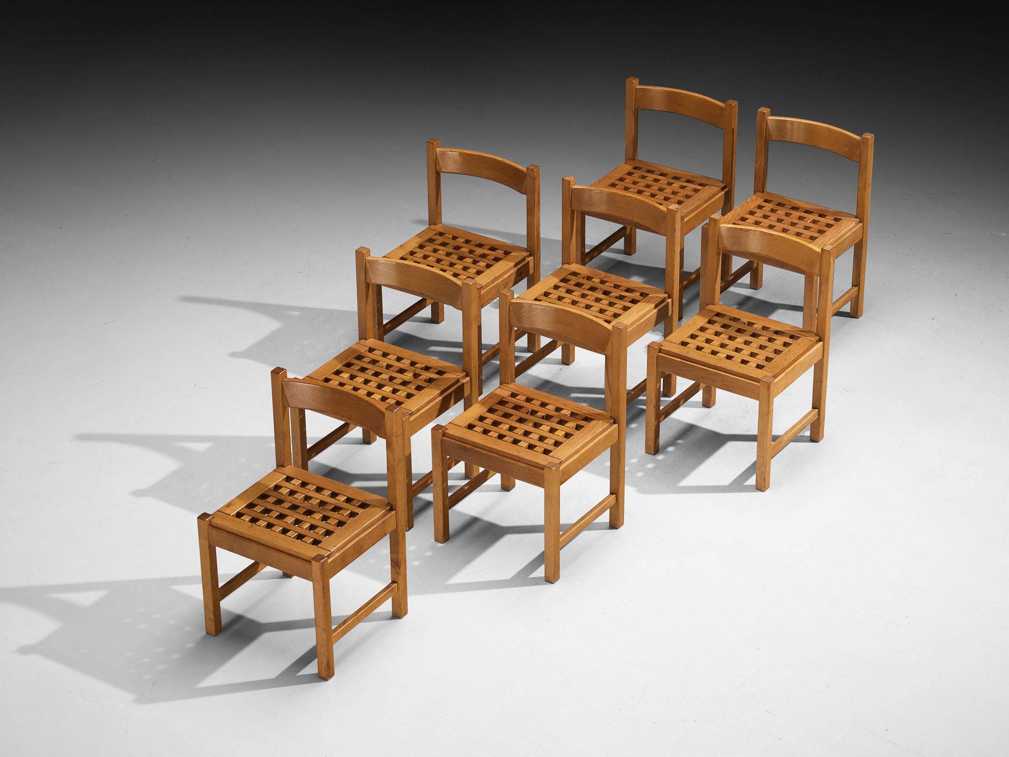 Italian Set of Eight Italian Dining Chairs with Grid-Framed Seats in Ash Seating Morentz