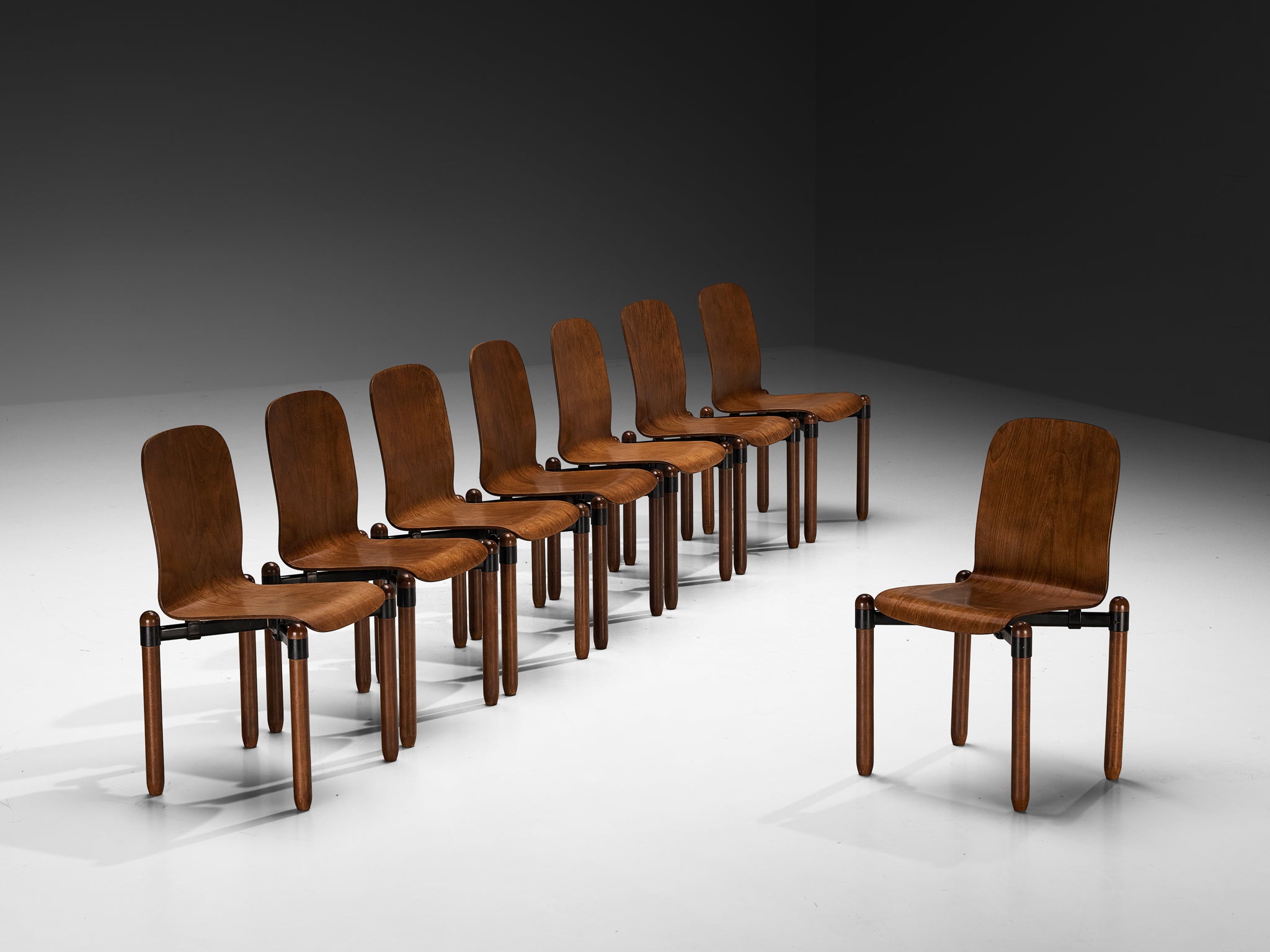 Large Set of Modernist Dining Chairs in Wood and Metal Seating Morentz