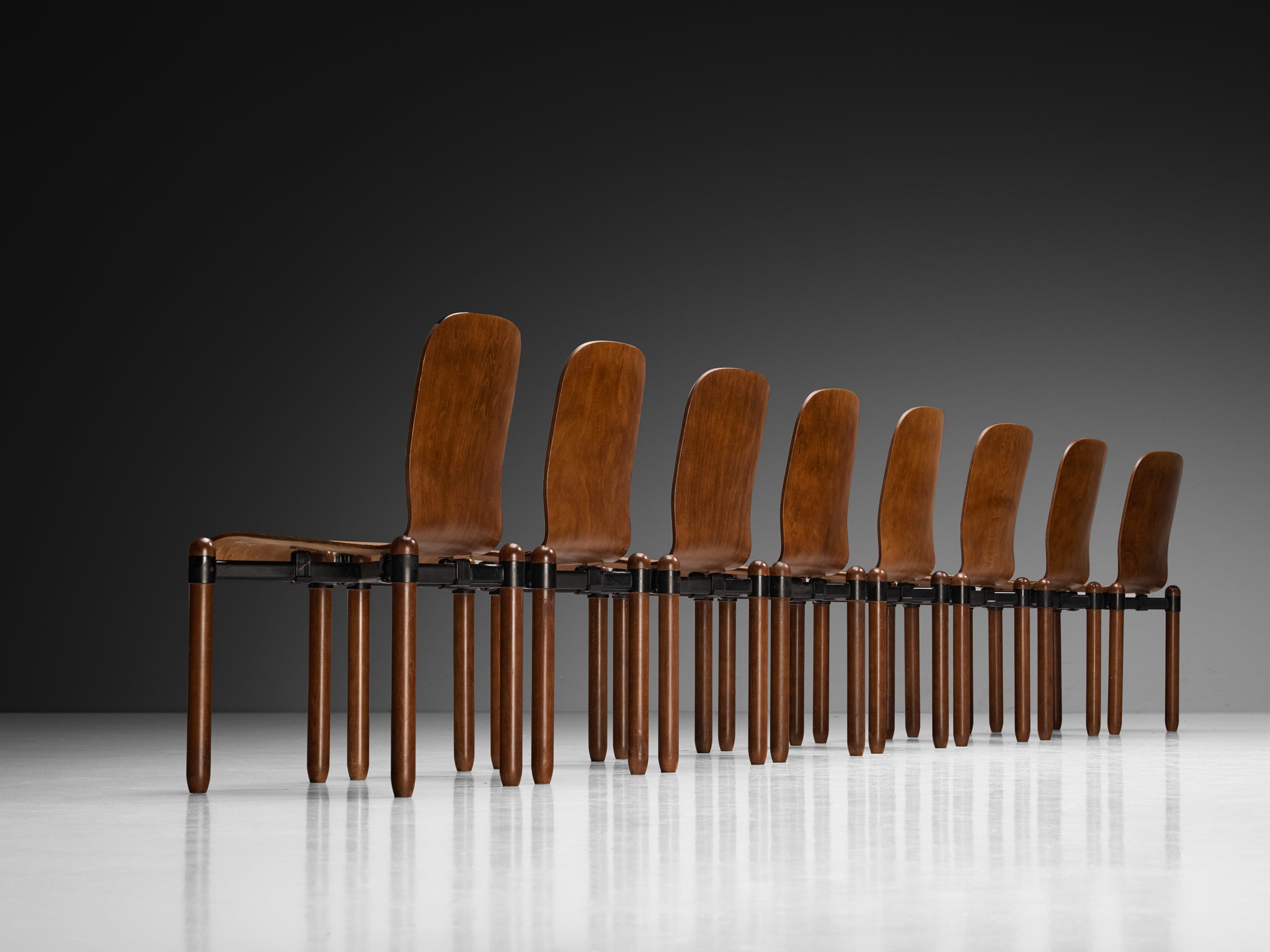 Large Set of Modernist Dining Chairs in Wood and Metal Seating Morentz