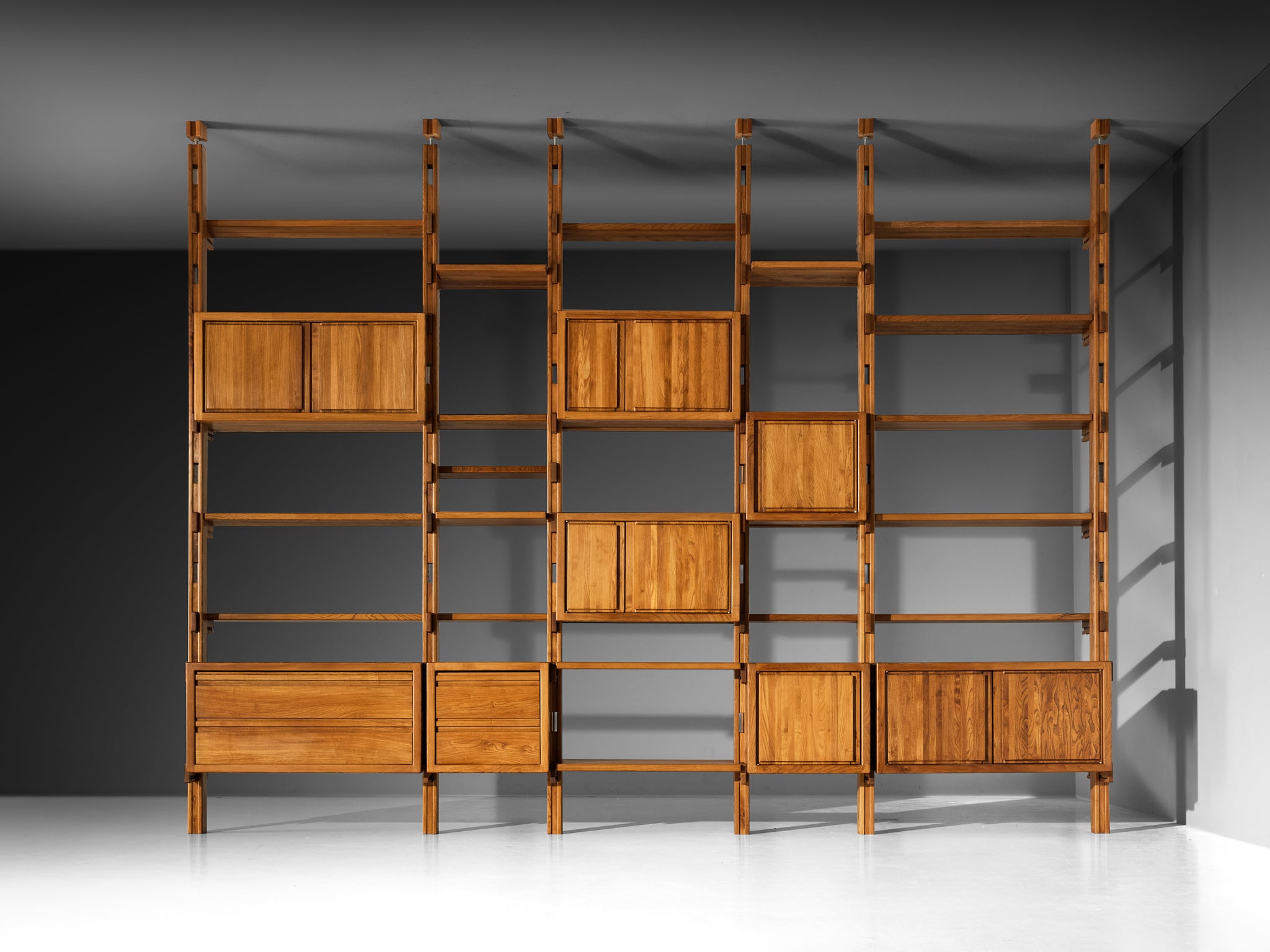 Galerie L'Orme Modular Room Divider or Wall Unit in Solid Elm Case pieces and storage cabinets Morentz