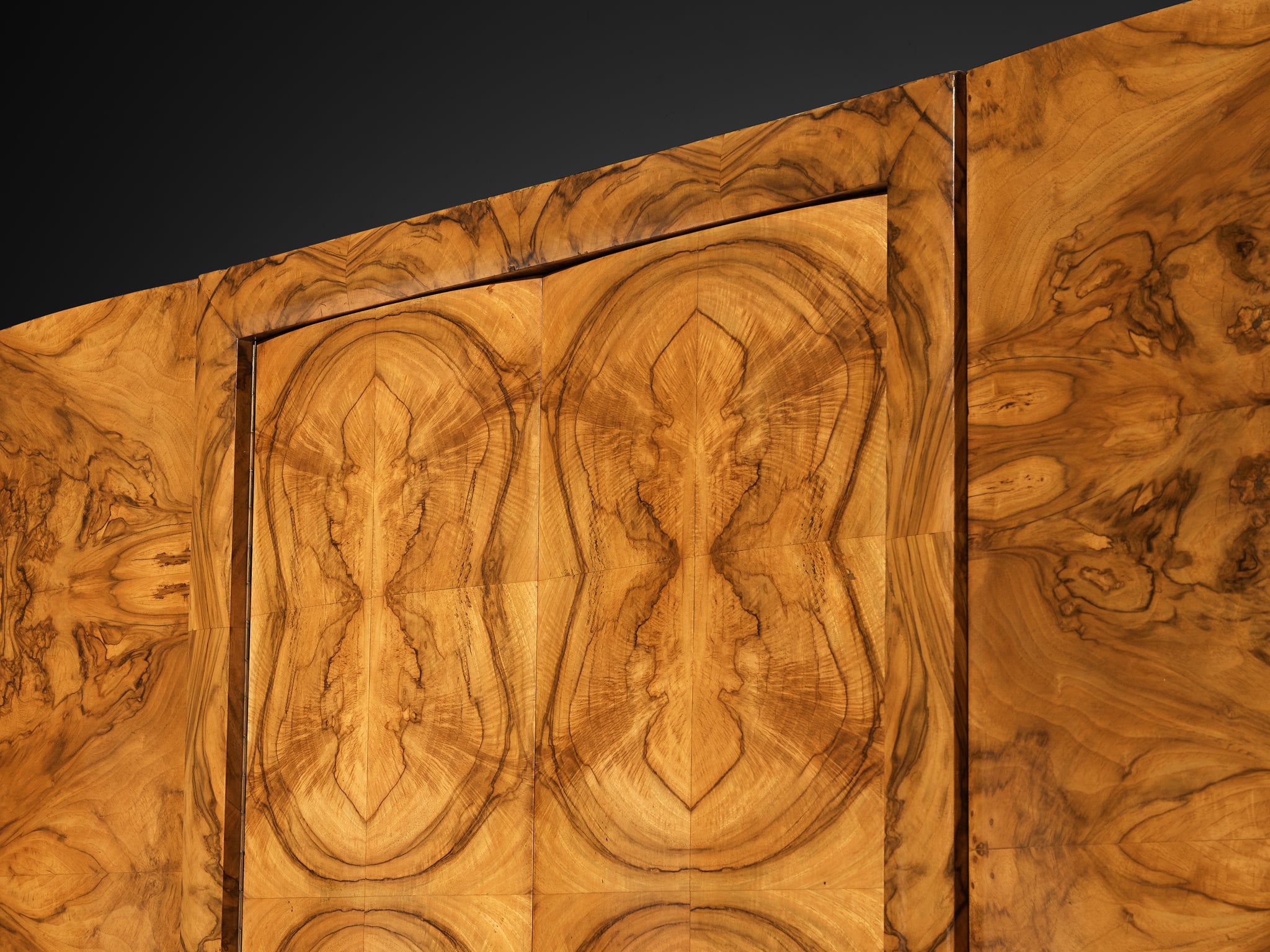 Gaetano Borsani for Atelier di Varedo Wardrobe or Higboard in Walnut Burl and Brass Case pieces and storage cabinets Morentz