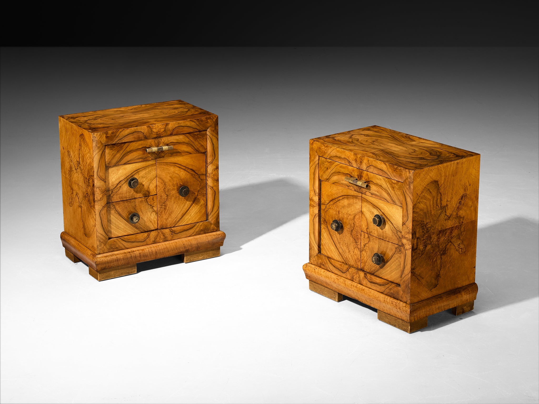 Gaetano Borsani for Atelier di Varedo Nightstands in Walnut Burl and Brass More Furniture and Collectibles Morentz