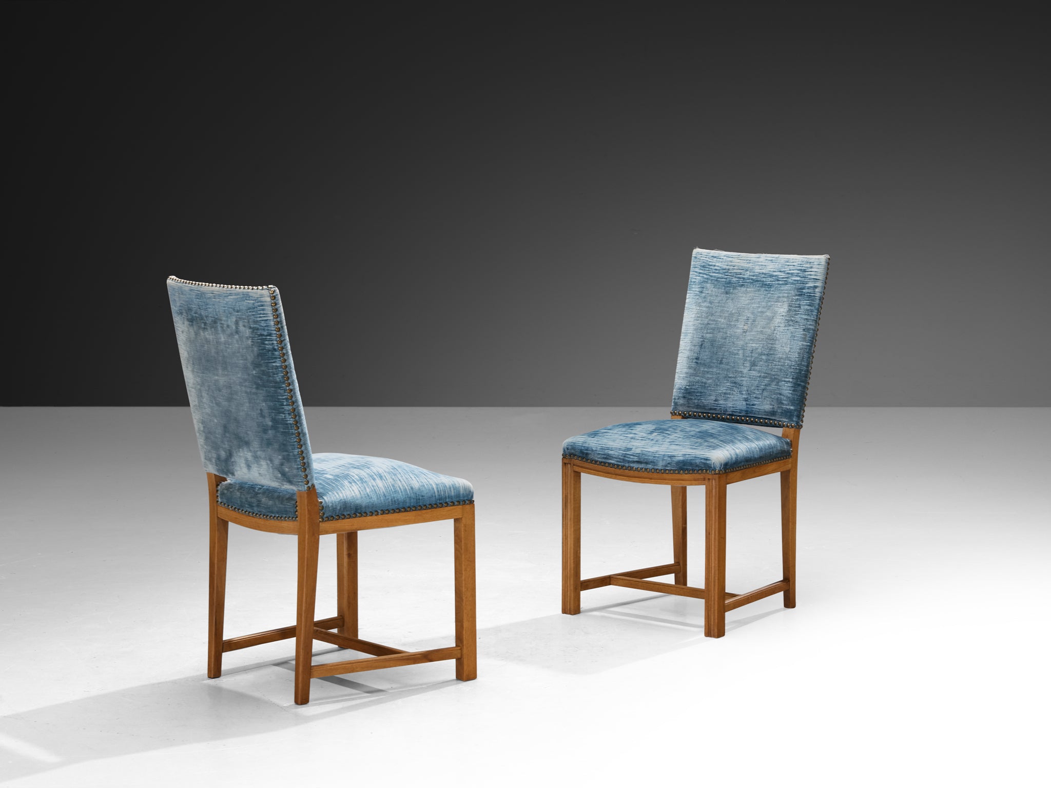 Nordic Set of Twelve Dining Chairs in Walnut and Velvet by Danish Cabinetmaker Seating Morentz