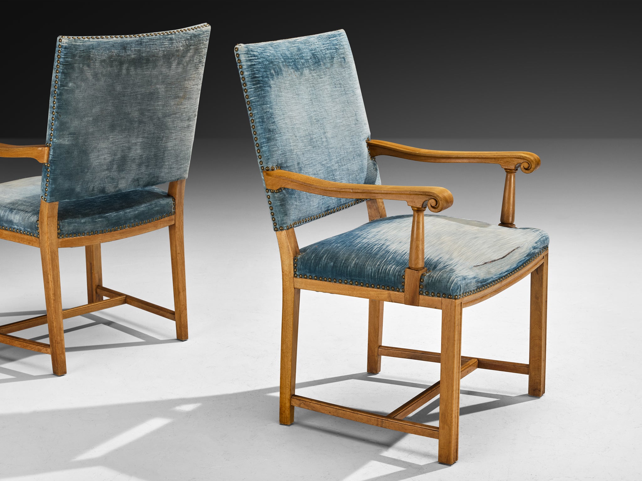 Nordic Pair of Armchairs in Walnut and Velvet by Danish Cabinetmaker Seating Morentz