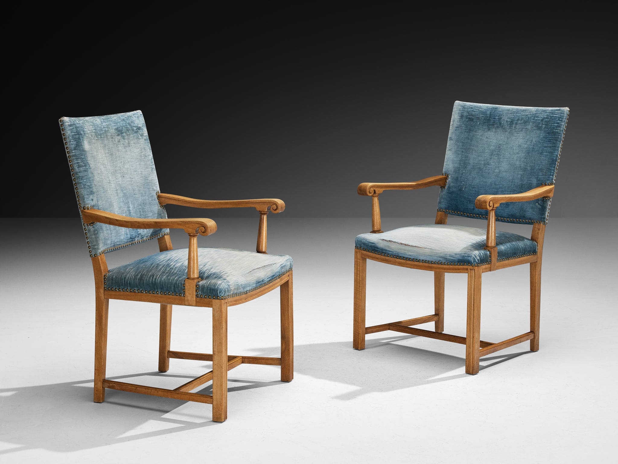 Nordic Pair of Armchairs in Walnut and Velvet by Danish Cabinetmaker Seating Morentz