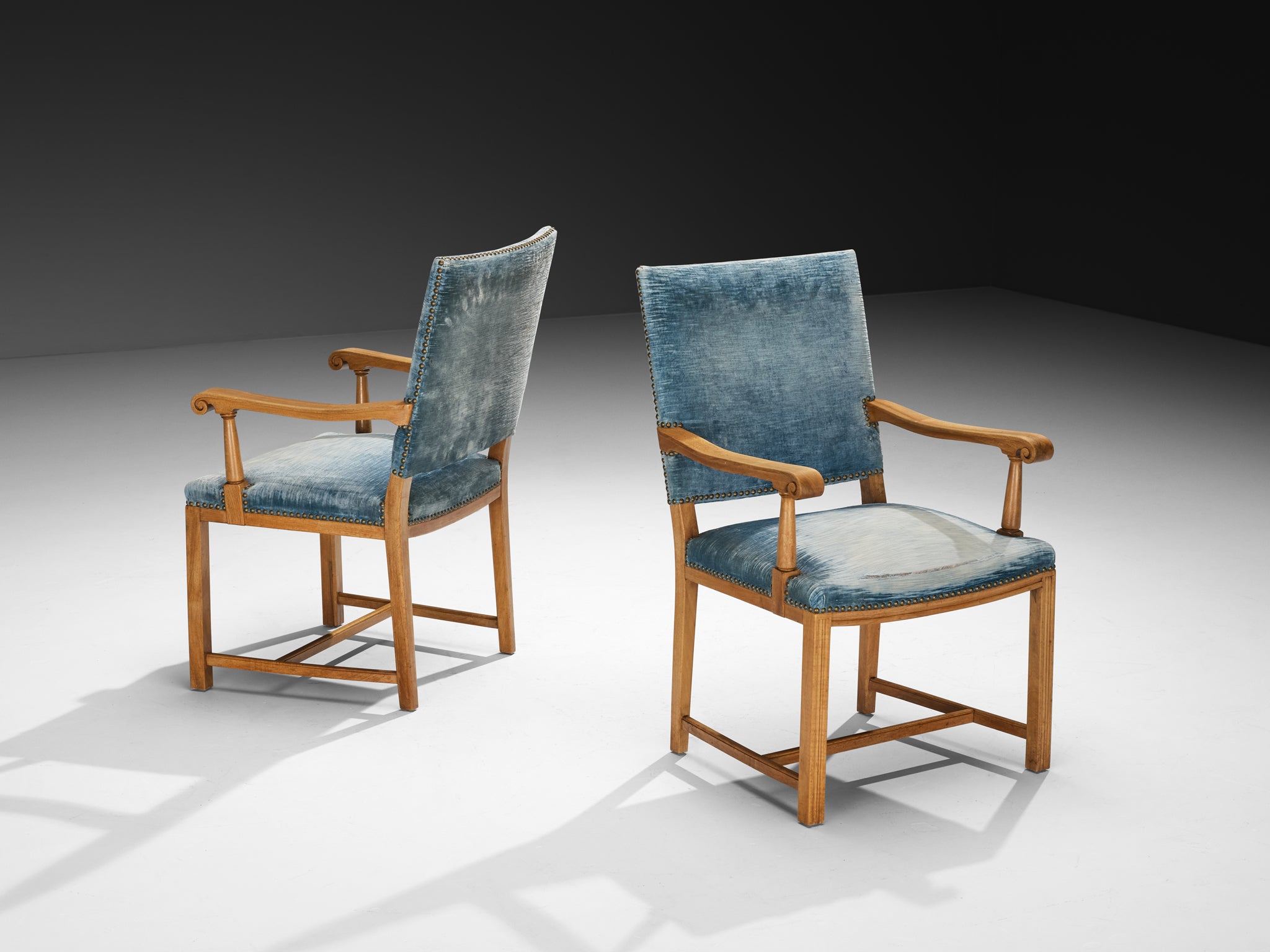 Nordic Pair of Armchairs in Walnut and Velvet by Danish Cabinetmaker Seating Morentz