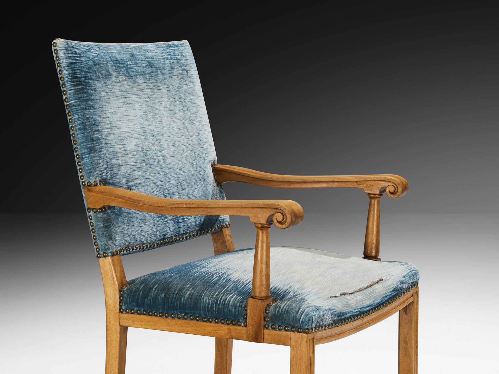 Nordic Pair of Armchairs in Walnut and Velvet by Danish Cabinetmaker Seating Morentz