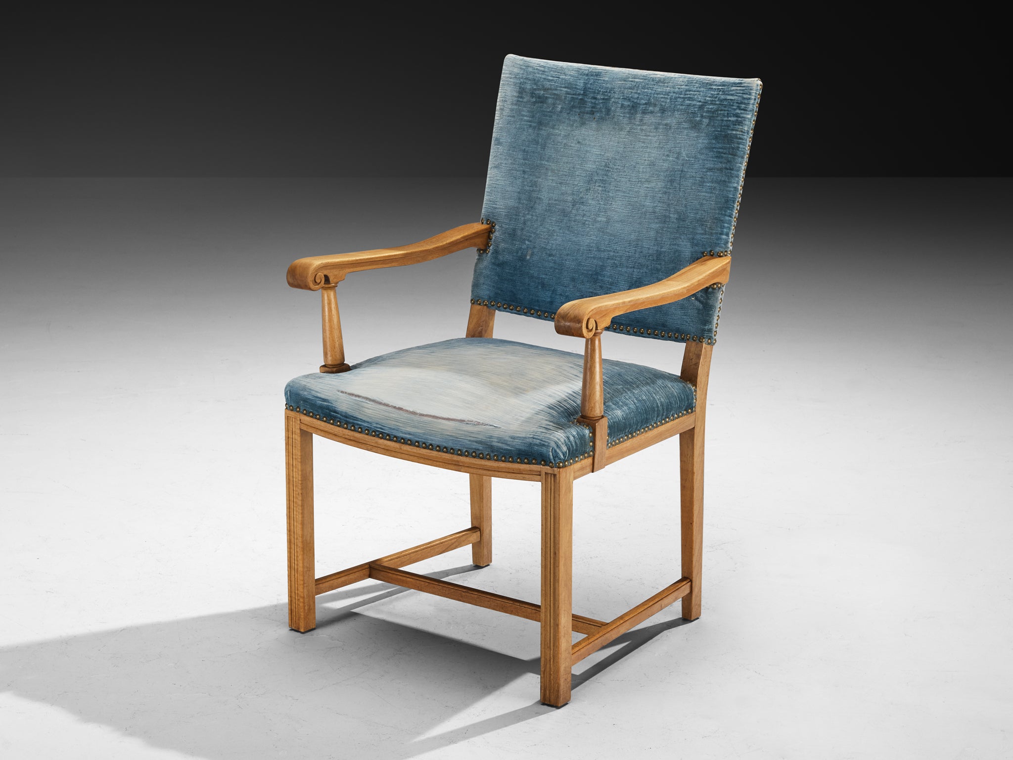 Nordic Pair of Armchairs in Walnut and Velvet by Danish Cabinetmaker Seating Morentz