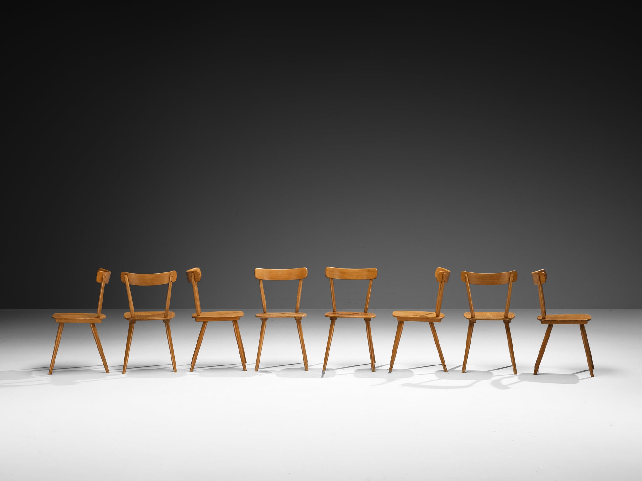 Large Set of Mid-Century Modern Dining Chairs in Blonde Wood Seating Morentz