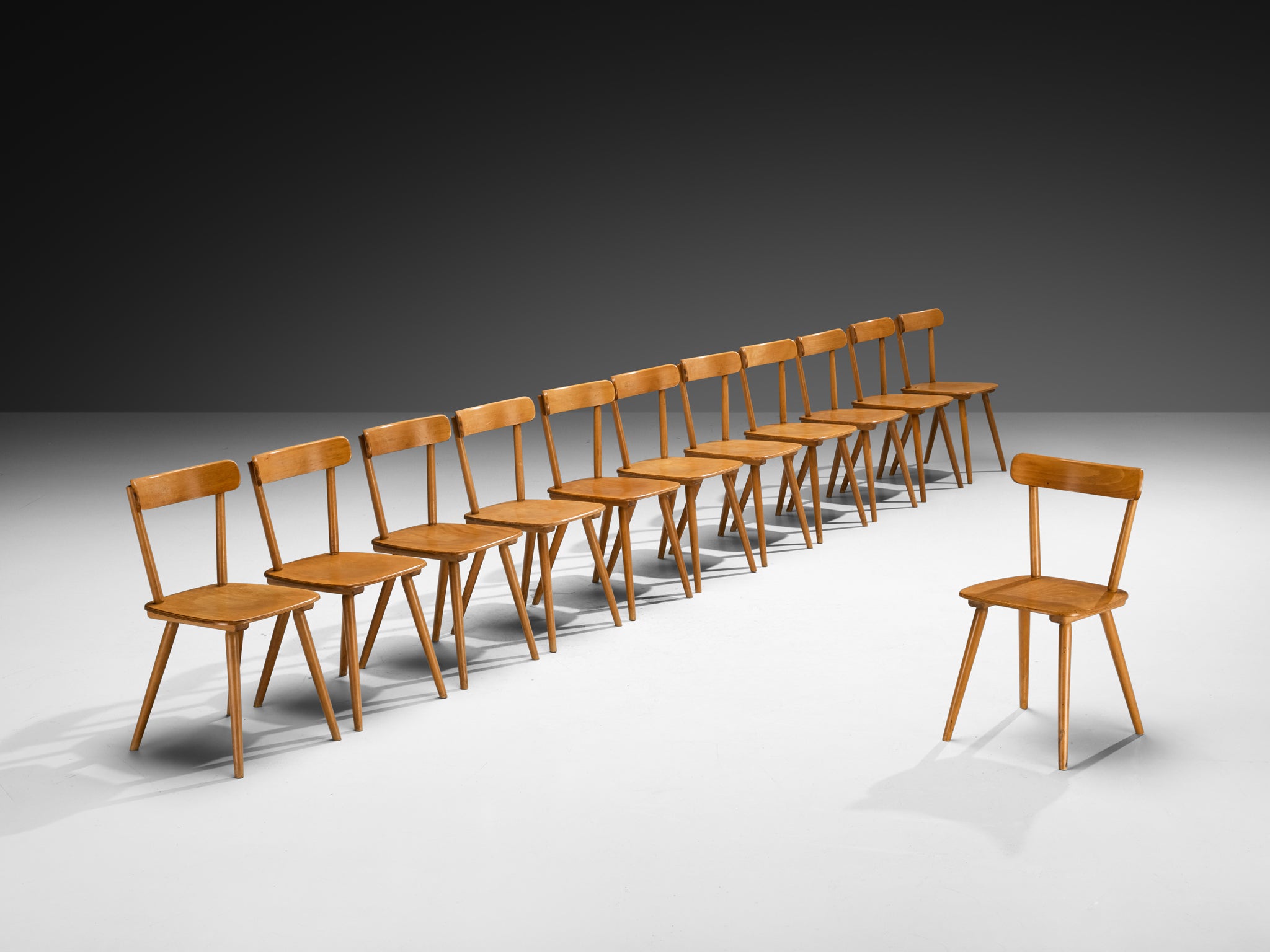 Large Set of Mid-Century Modern Dining Chairs in Blonde Wood Seating Morentz