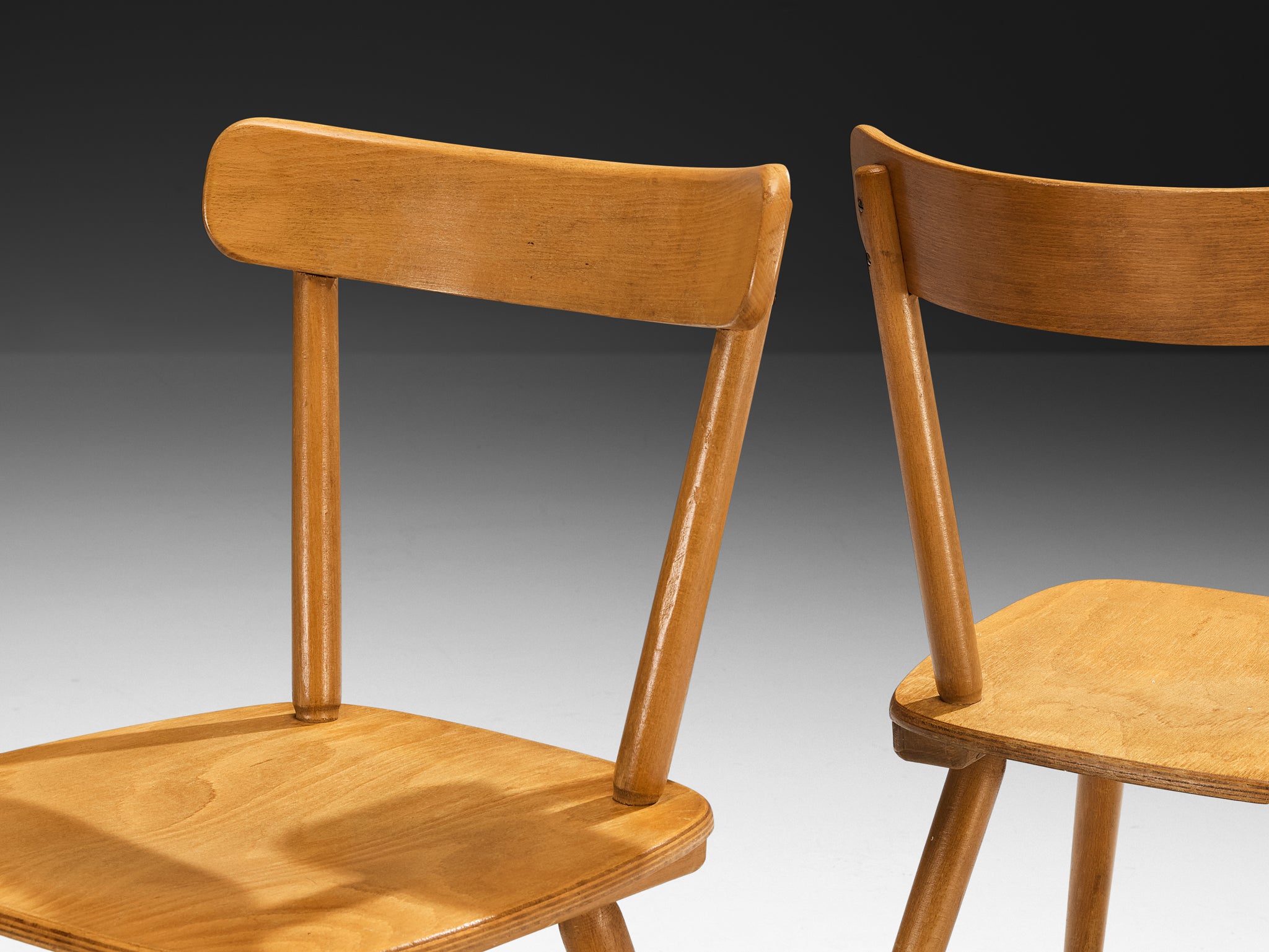 Large Set of Mid-Century Modern Dining Chairs in Blonde Wood Seating Morentz