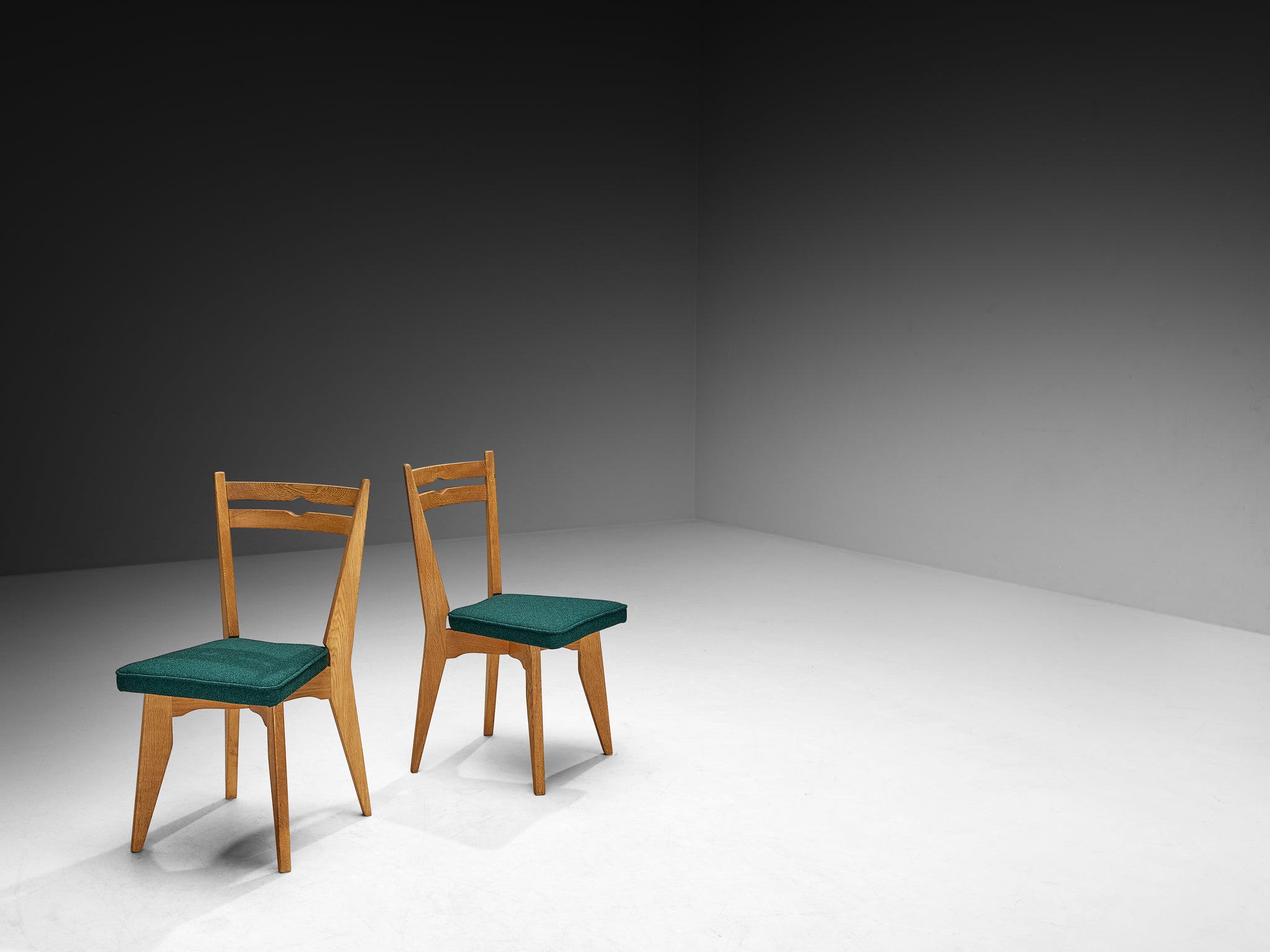 Guillerme & Chambron Set of Six Dining Chairs in Solid Oak and English Wool Seating Morentz
