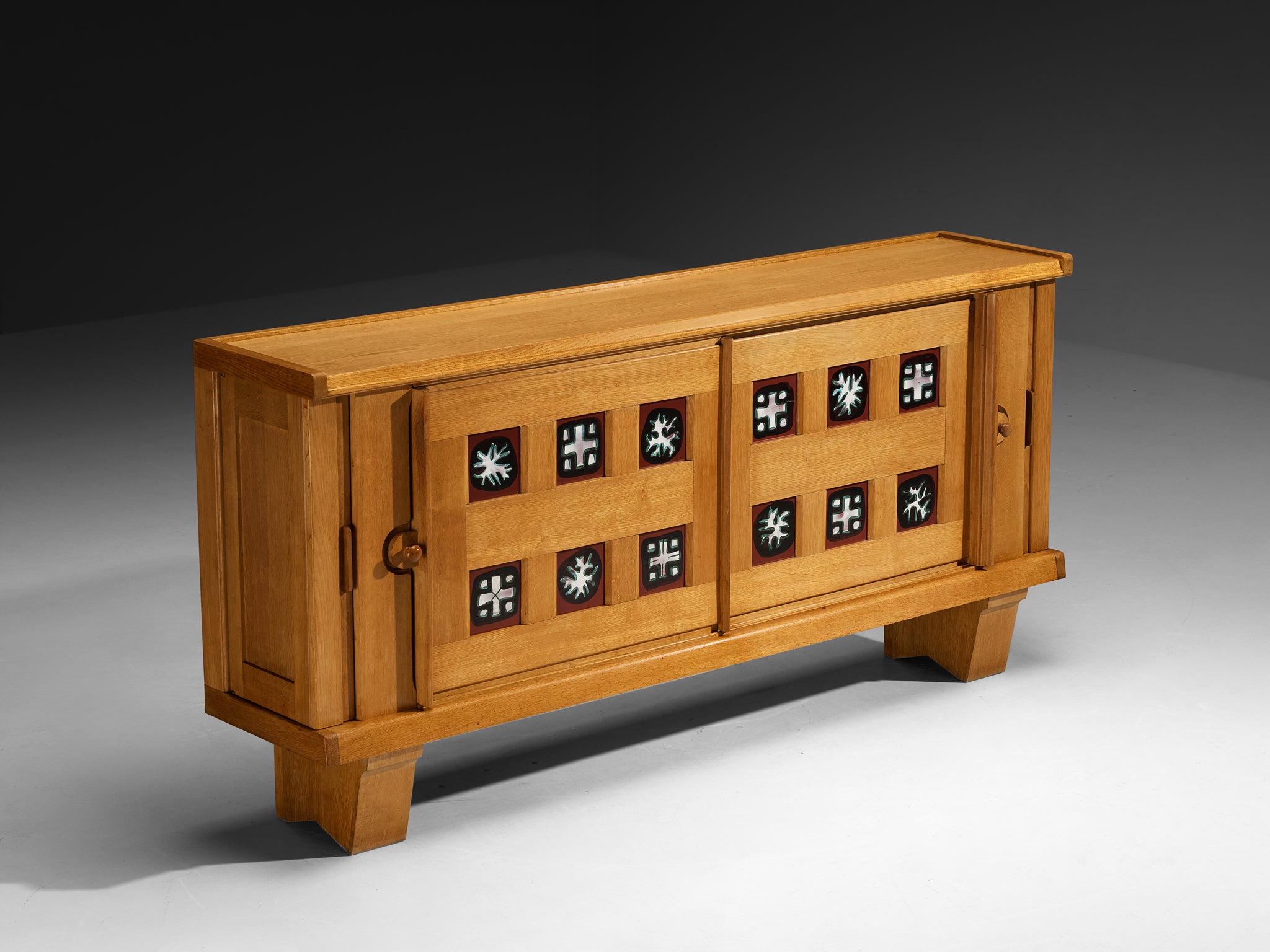 Grand Guillerme & Chambron Sideboard in Solid Oak with Ceramic Tiles Case pieces and storage cabinets Morentz