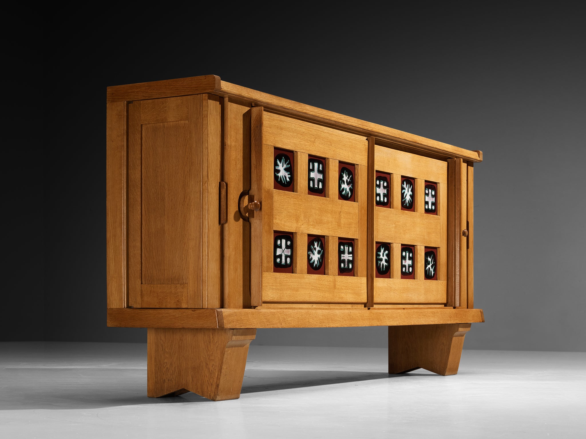 Grand Guillerme & Chambron Sideboard in Solid Oak with Ceramic Tiles Case pieces and storage cabinets Morentz