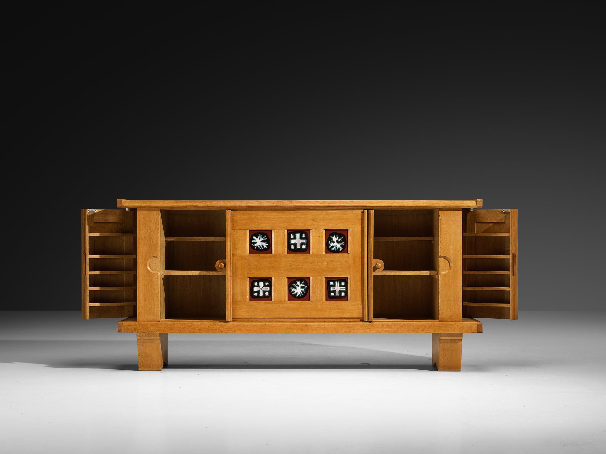 Grand Guillerme & Chambron Sideboard in Solid Oak with Ceramic Tiles Case pieces and storage cabinets Morentz