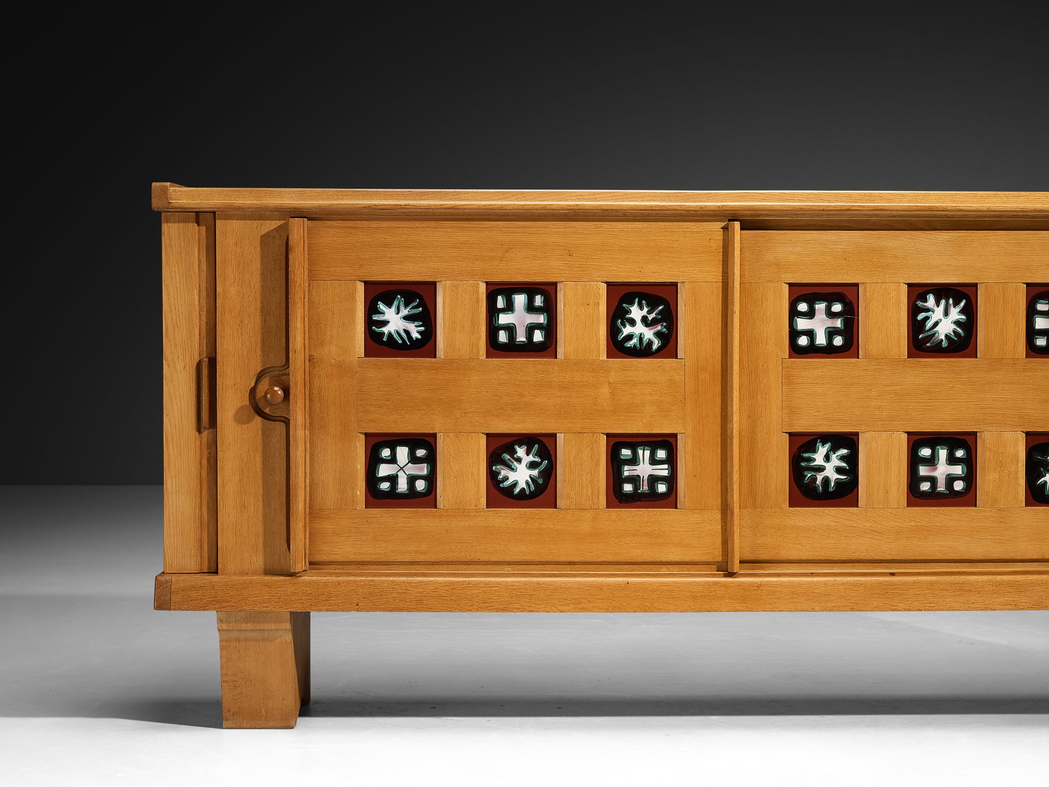 Grand Guillerme & Chambron Sideboard in Solid Oak with Ceramic Tiles Case pieces and storage cabinets Morentz