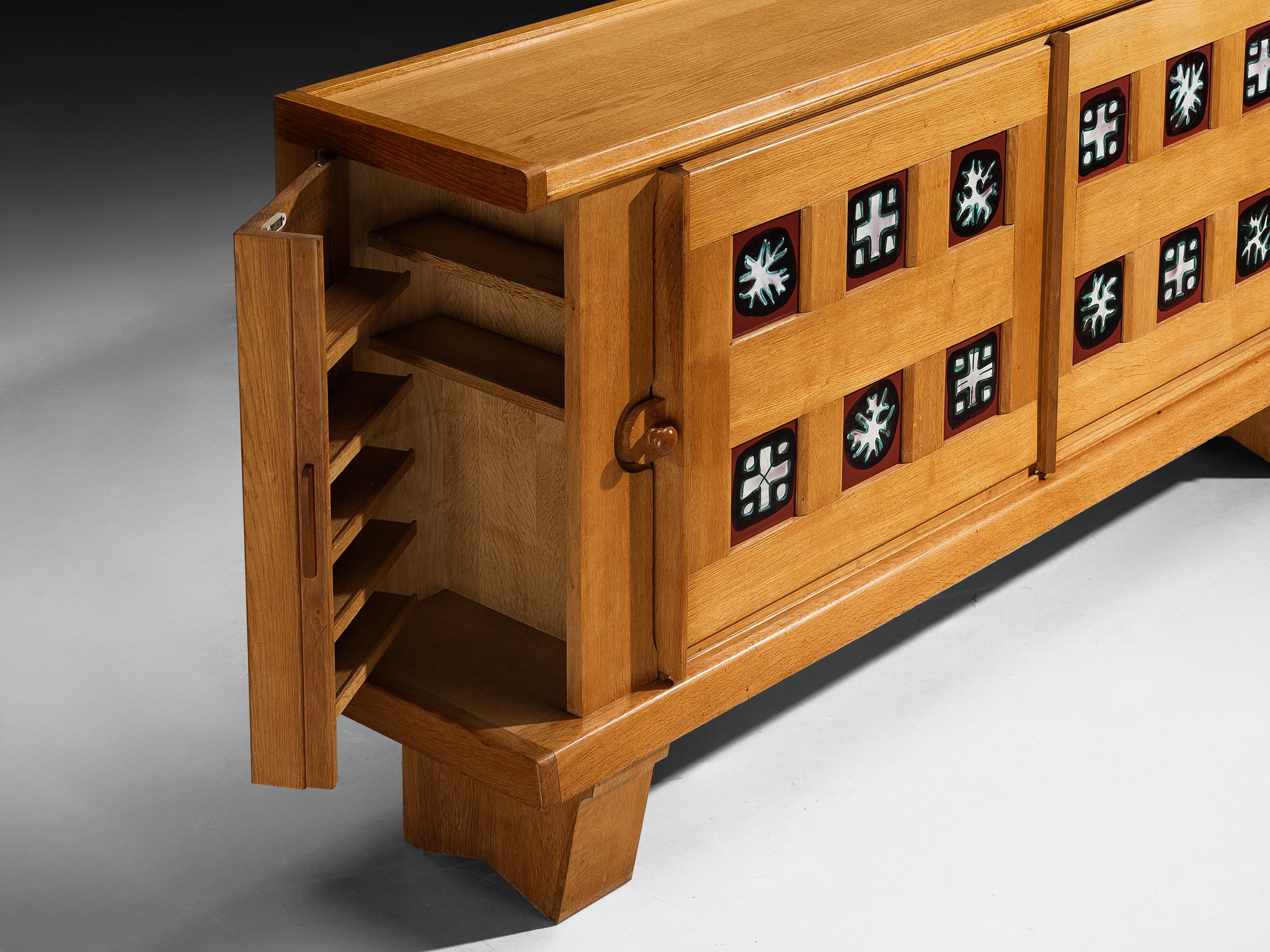 Grand Guillerme & Chambron Sideboard in Solid Oak with Ceramic Tiles Case pieces and storage cabinets Morentz