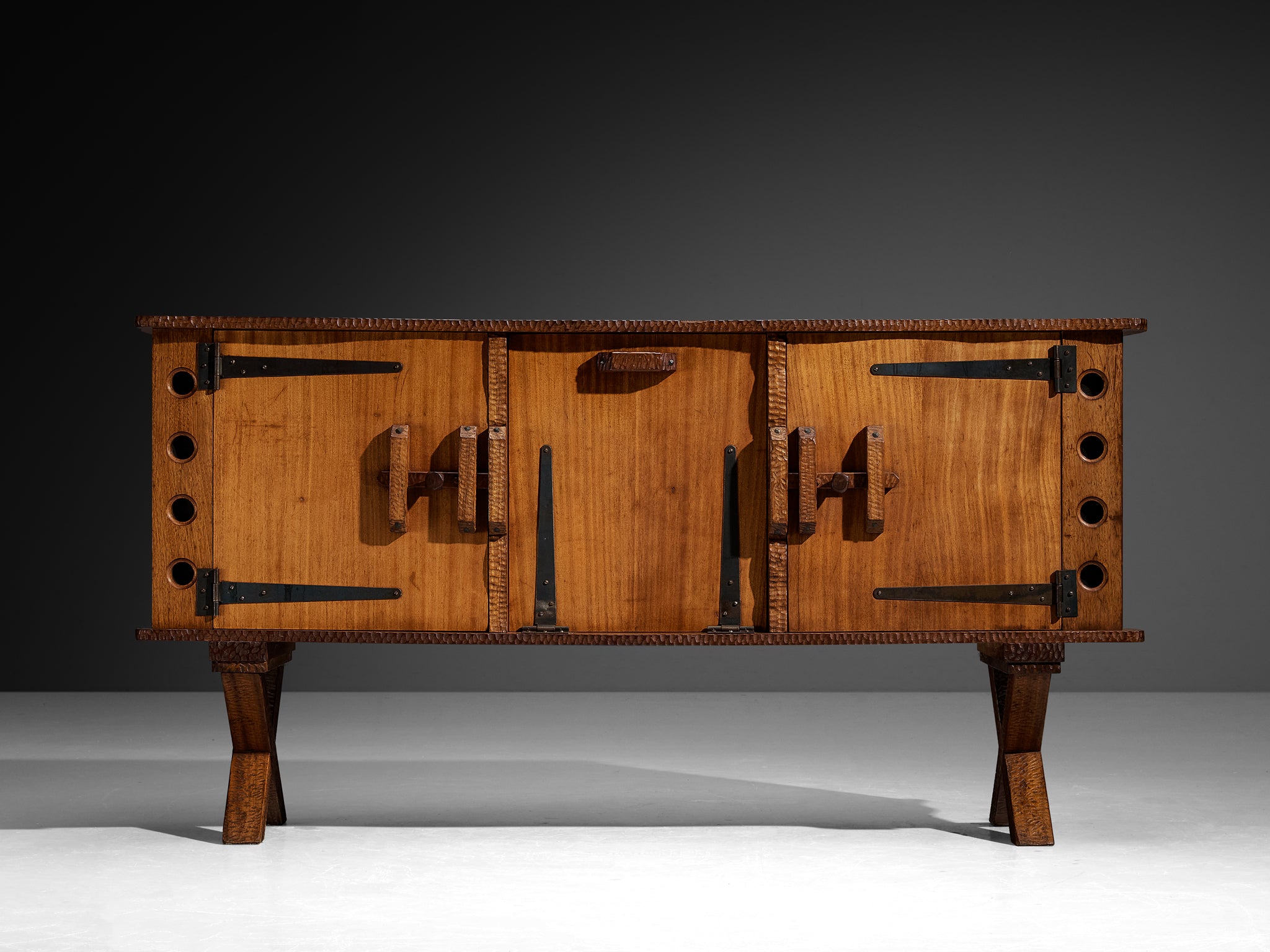 Mid-Century Sculptural Sideboard in Meranti and Wrought Iron Case pieces and storage cabinets Morentz
