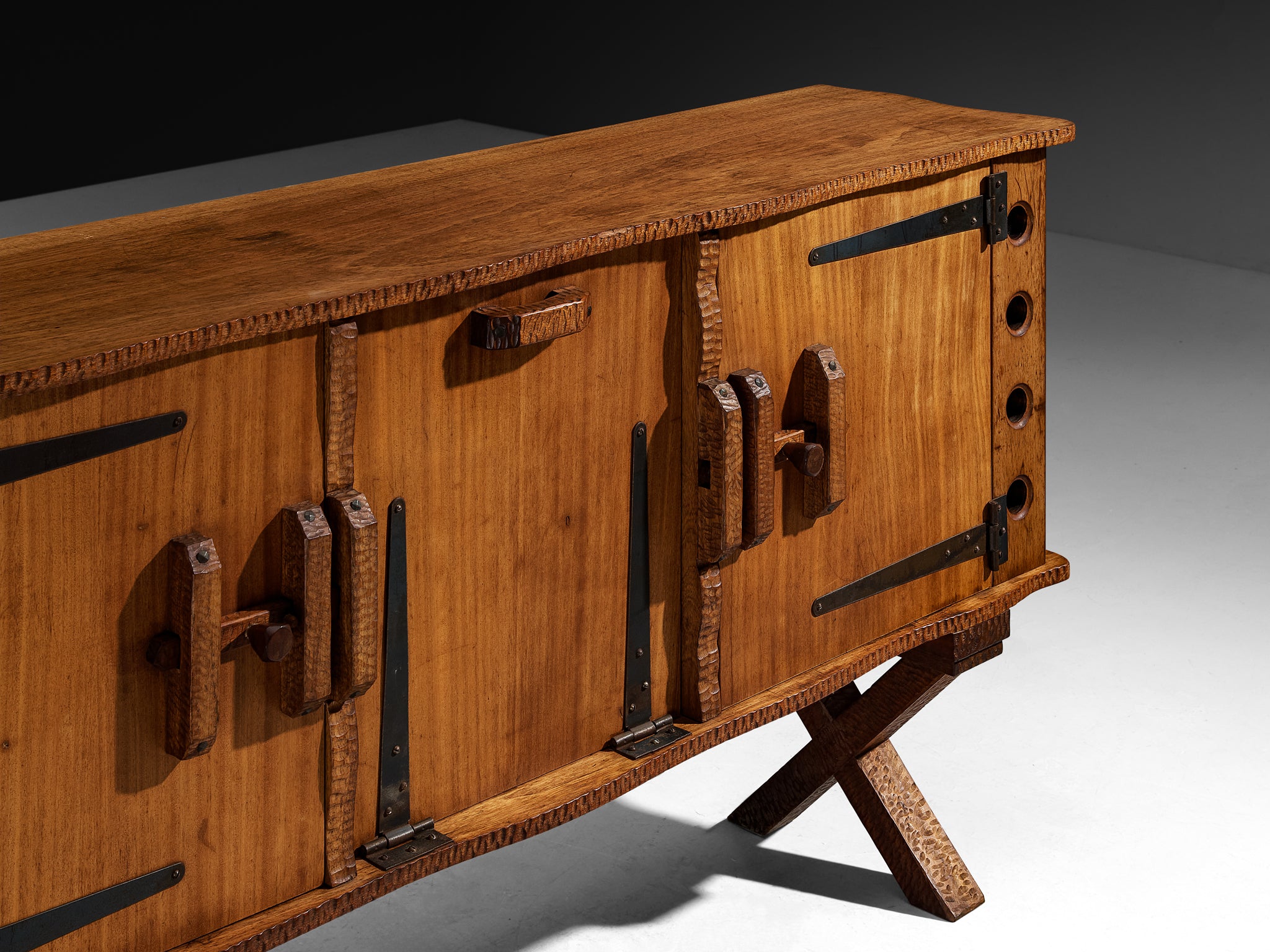 Mid-Century Sculptural Sideboard in Meranti and Wrought Iron Case pieces and storage cabinets Morentz