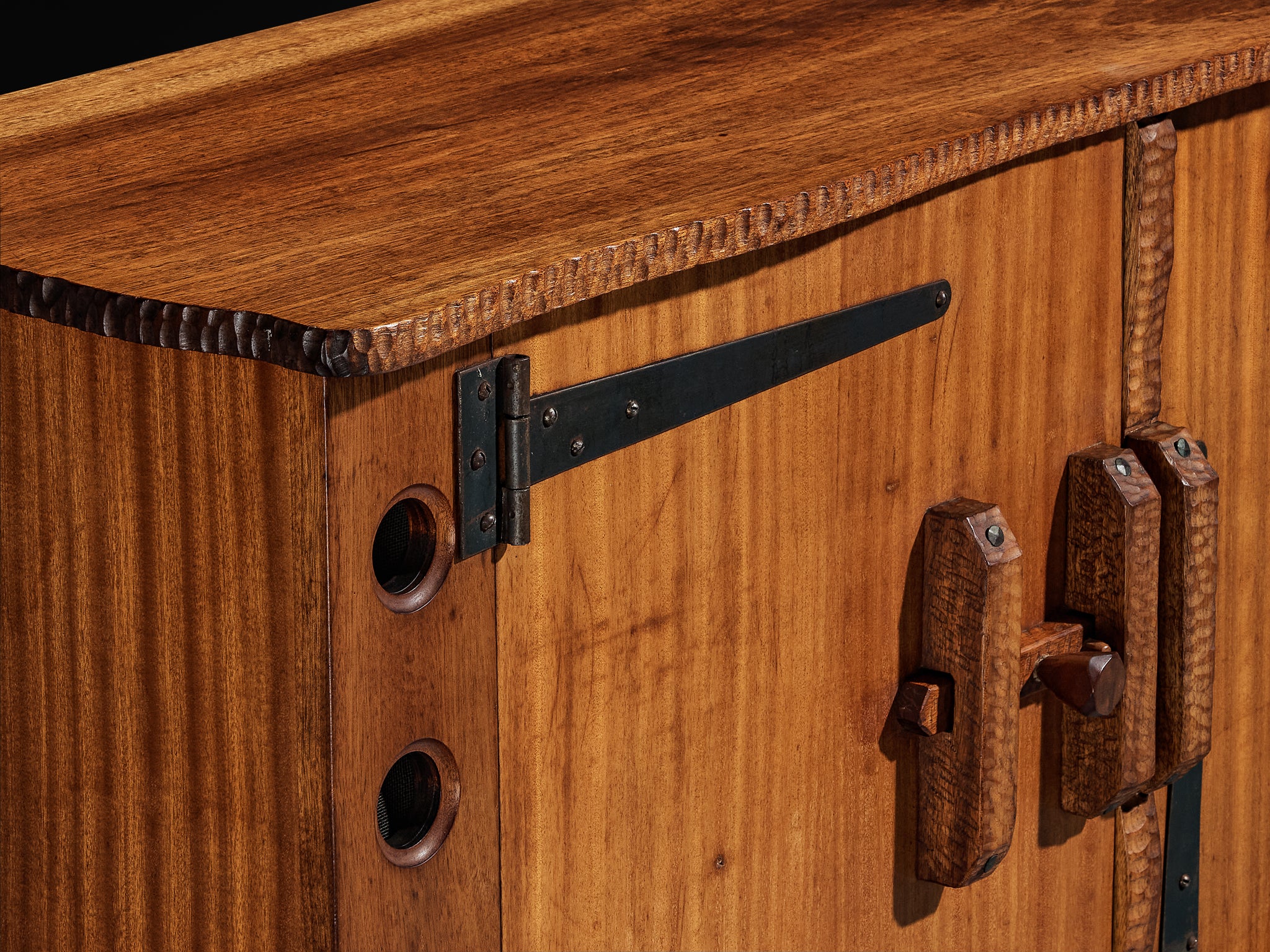 Mid-Century Sculptural Sideboard in Meranti and Wrought Iron Case pieces and storage cabinets Morentz