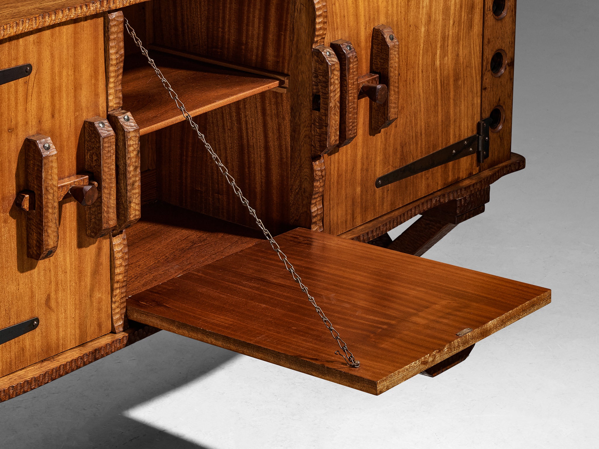 Mid-Century Sculptural Sideboard in Meranti and Wrought Iron Case pieces and storage cabinets Morentz