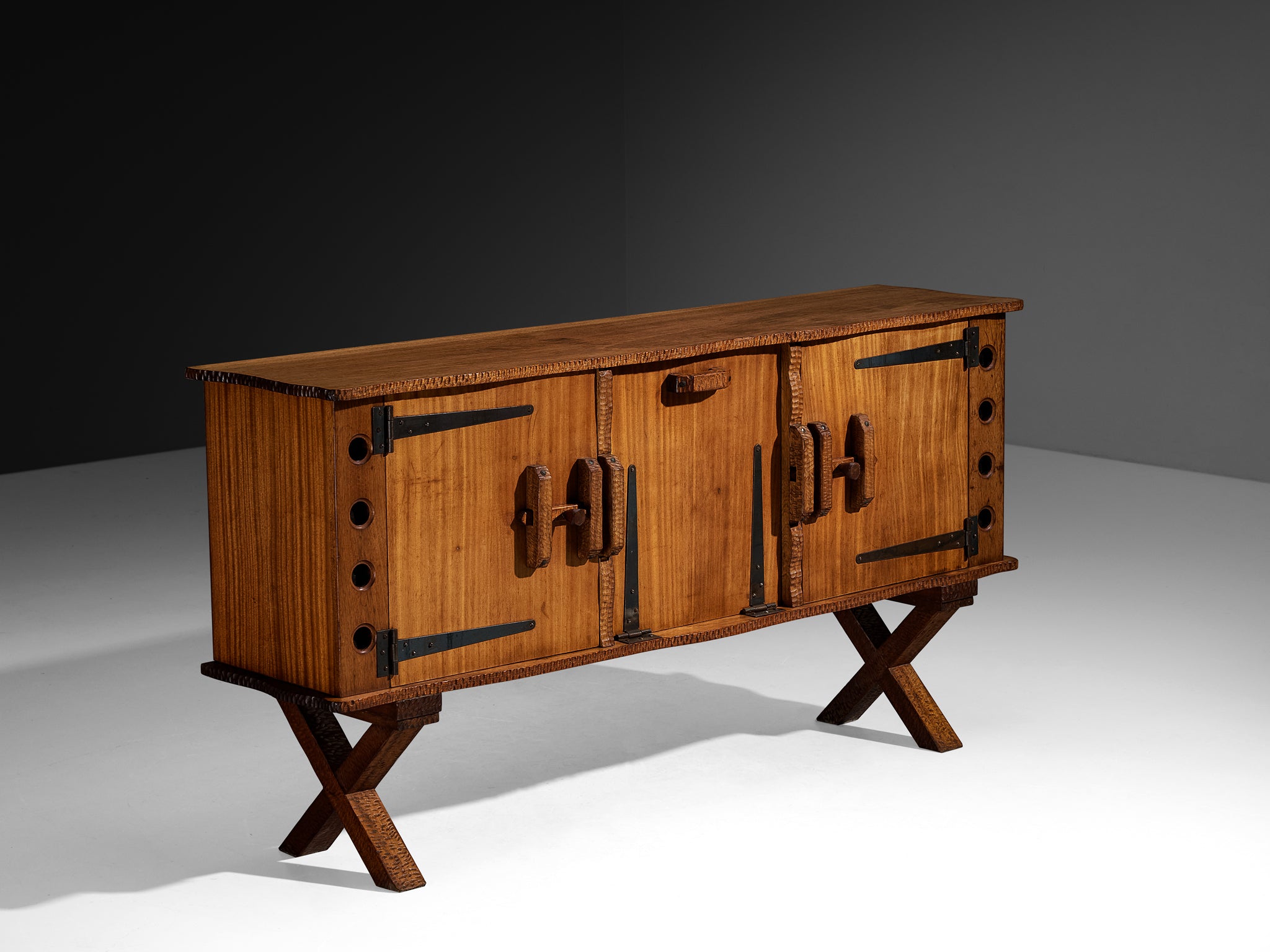 Mid-Century Sculptural Sideboard in Meranti and Wrought Iron Case pieces and storage cabinets Morentz